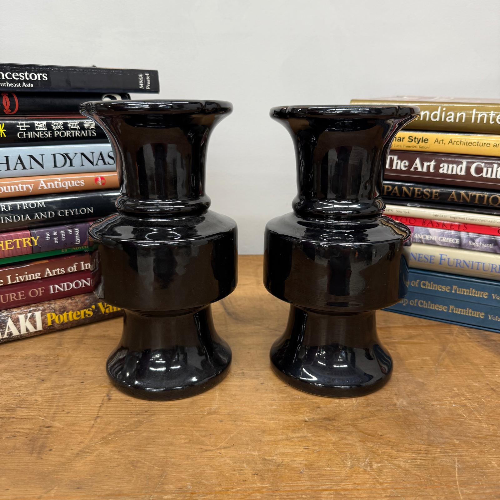 Pair of Black Ceramic Vases with Bold Tiered Silhouette, SKU , image 5