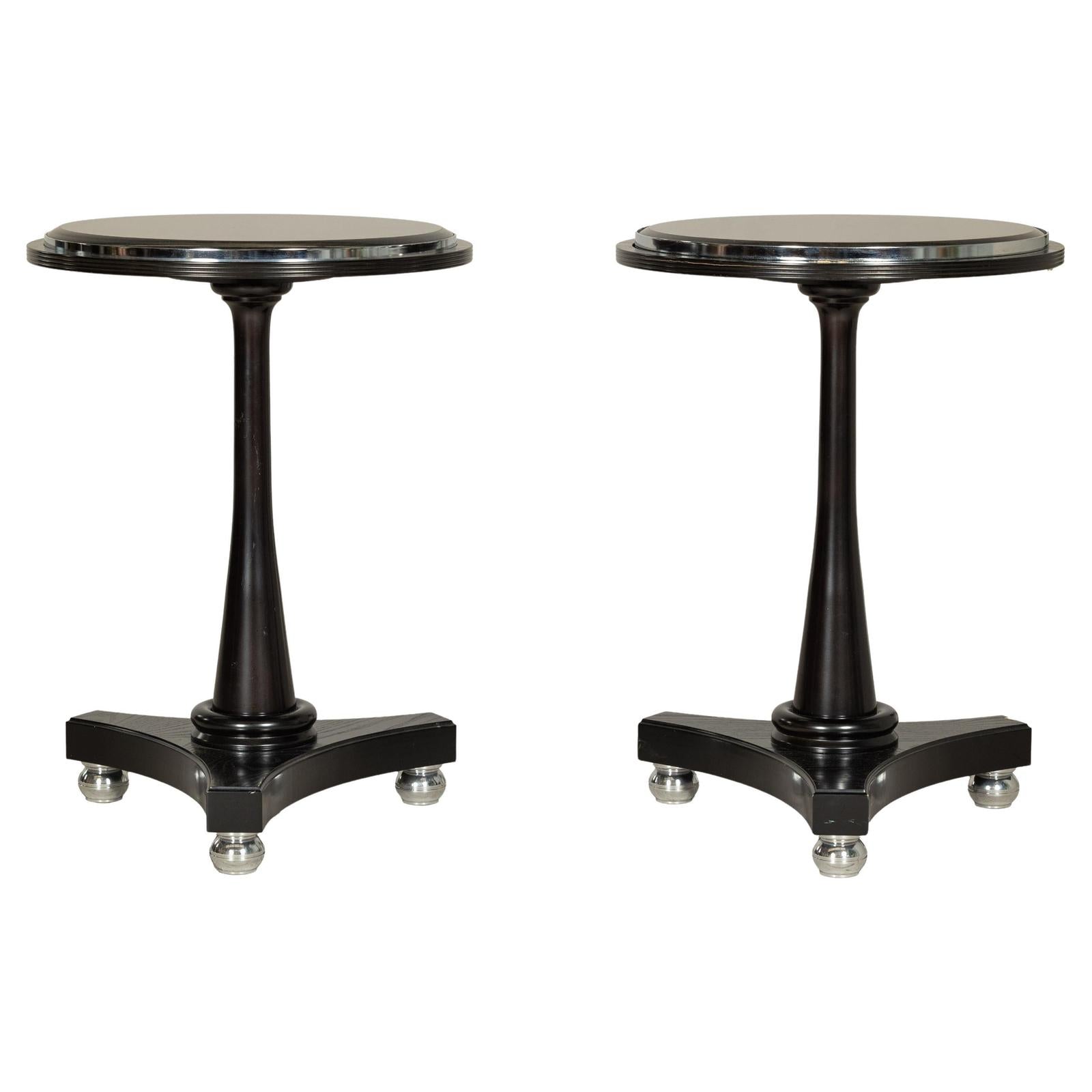 Pair of Black Marble Top Gueridon Tables with Silver Metal Ball Feet-1. Asian & Chinese Furniture, Art, Antiques, Vintage Home Décor for sale at FEA Home