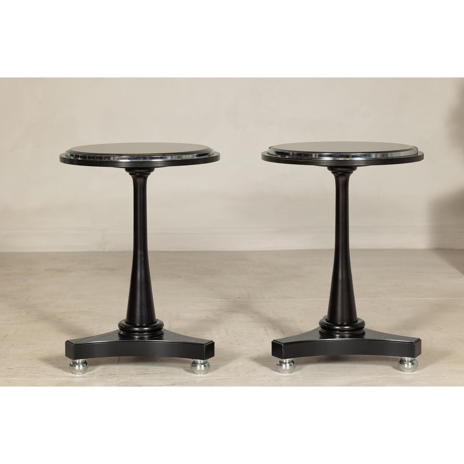 Pair of Black Marble Top Gueridon Tables with Silver Metal Ball Feet-12. Asian &amp; Chinese Furniture, Art, Antiques, Vintage Home Décor for sale at FEA Home