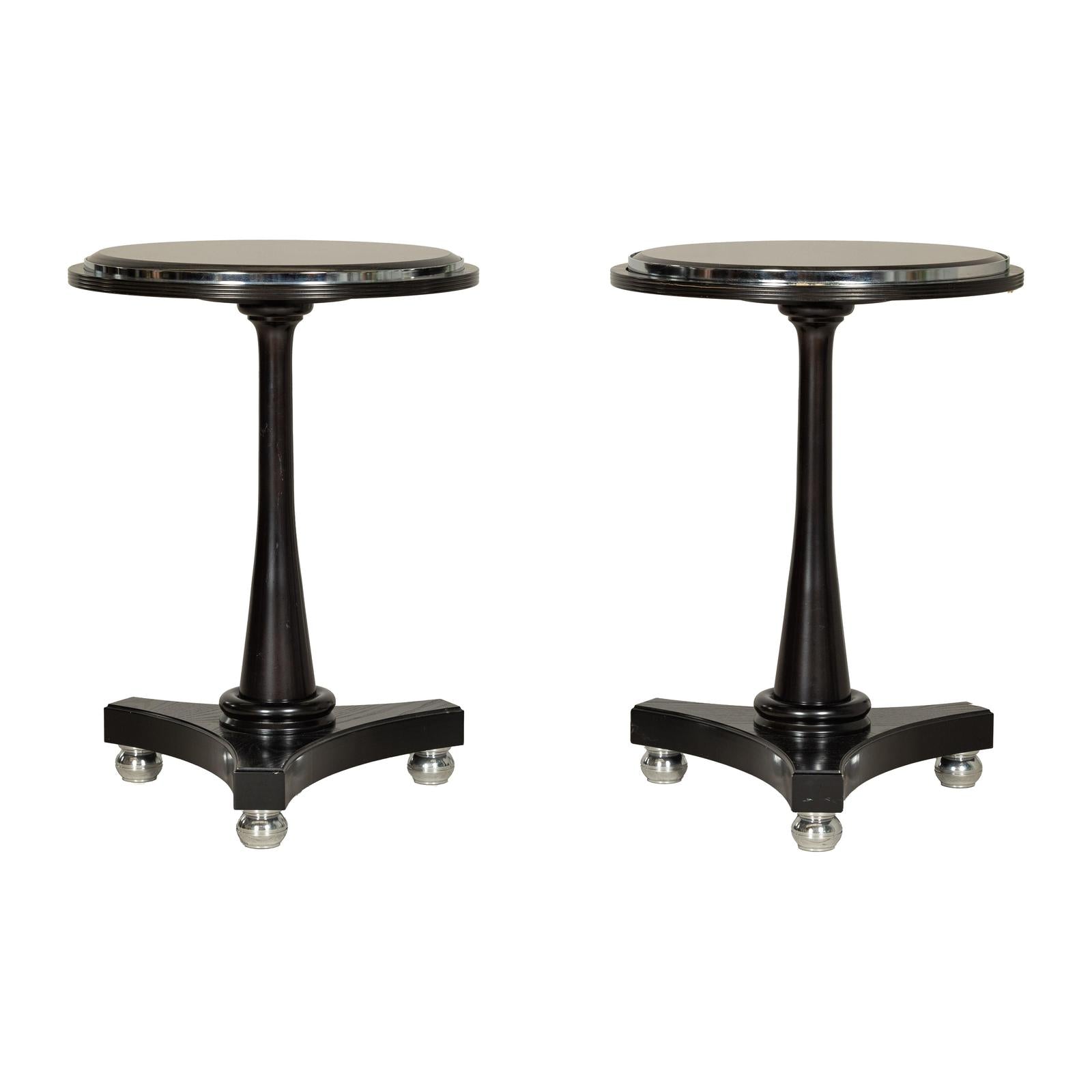 Pair of Black Marble Top Gueridon Tables with Silver Metal Ball Feet-13. Asian &amp; Chinese Furniture, Art, Antiques, Vintage Home Décor for sale at FEA Home