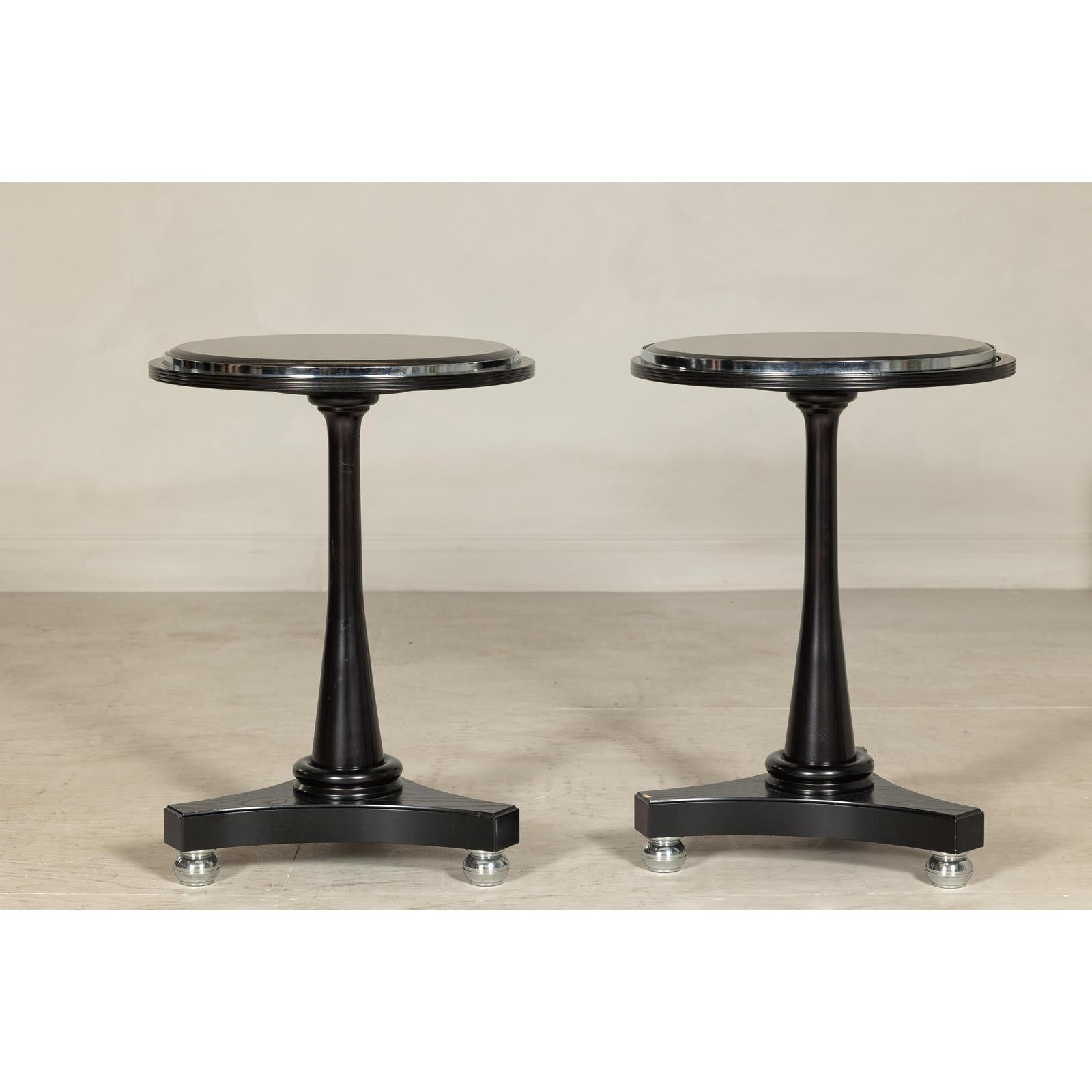 Pair of Black Marble Top Gueridon Tables with Silver Metal Ball Feet-6. Asian &amp; Chinese Furniture, Art, Antiques, Vintage Home Décor for sale at FEA Home