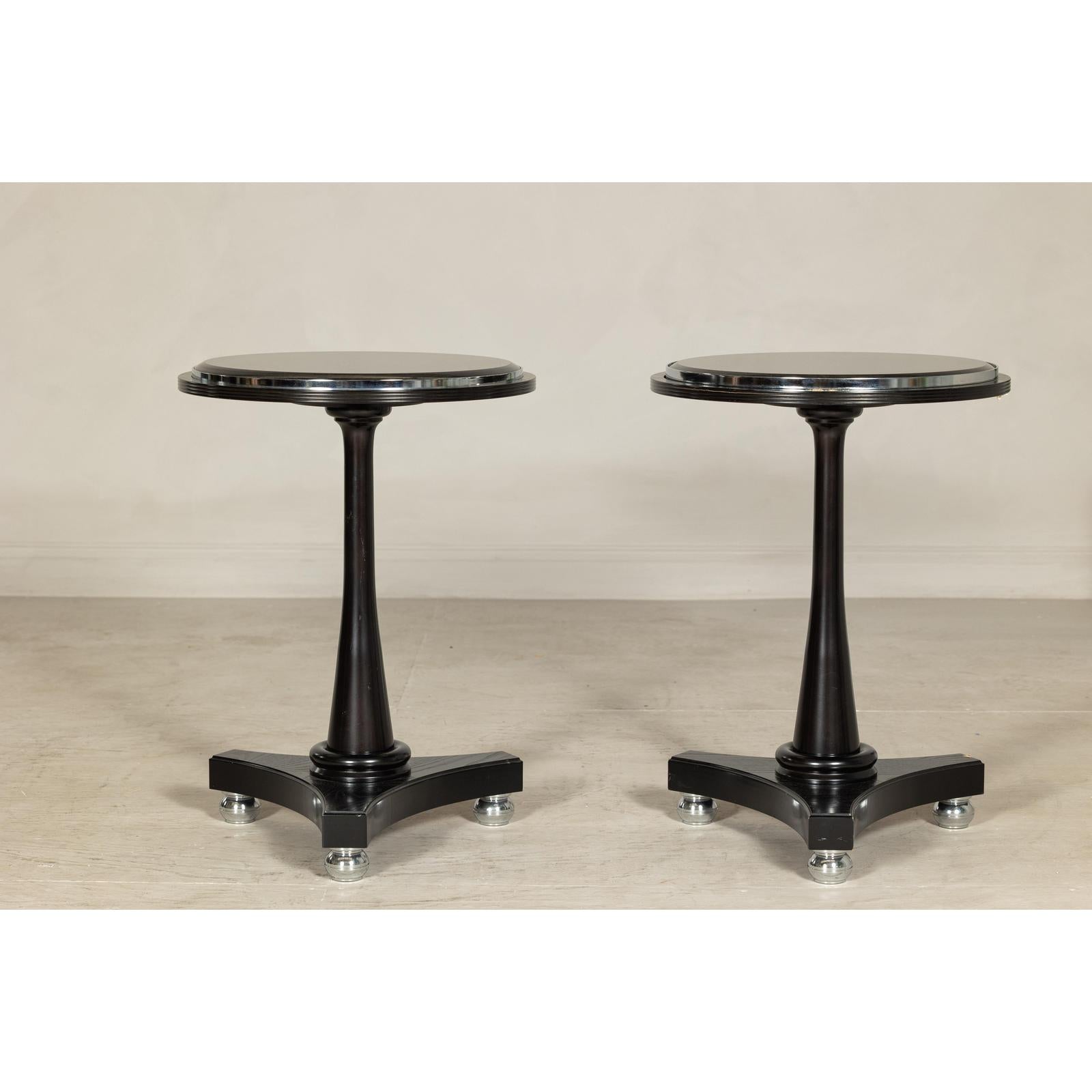 Pair of Black Marble Top Gueridon Tables with Silver Metal Ball Feet-7. Asian &amp; Chinese Furniture, Art, Antiques, Vintage Home Décor for sale at FEA Home
