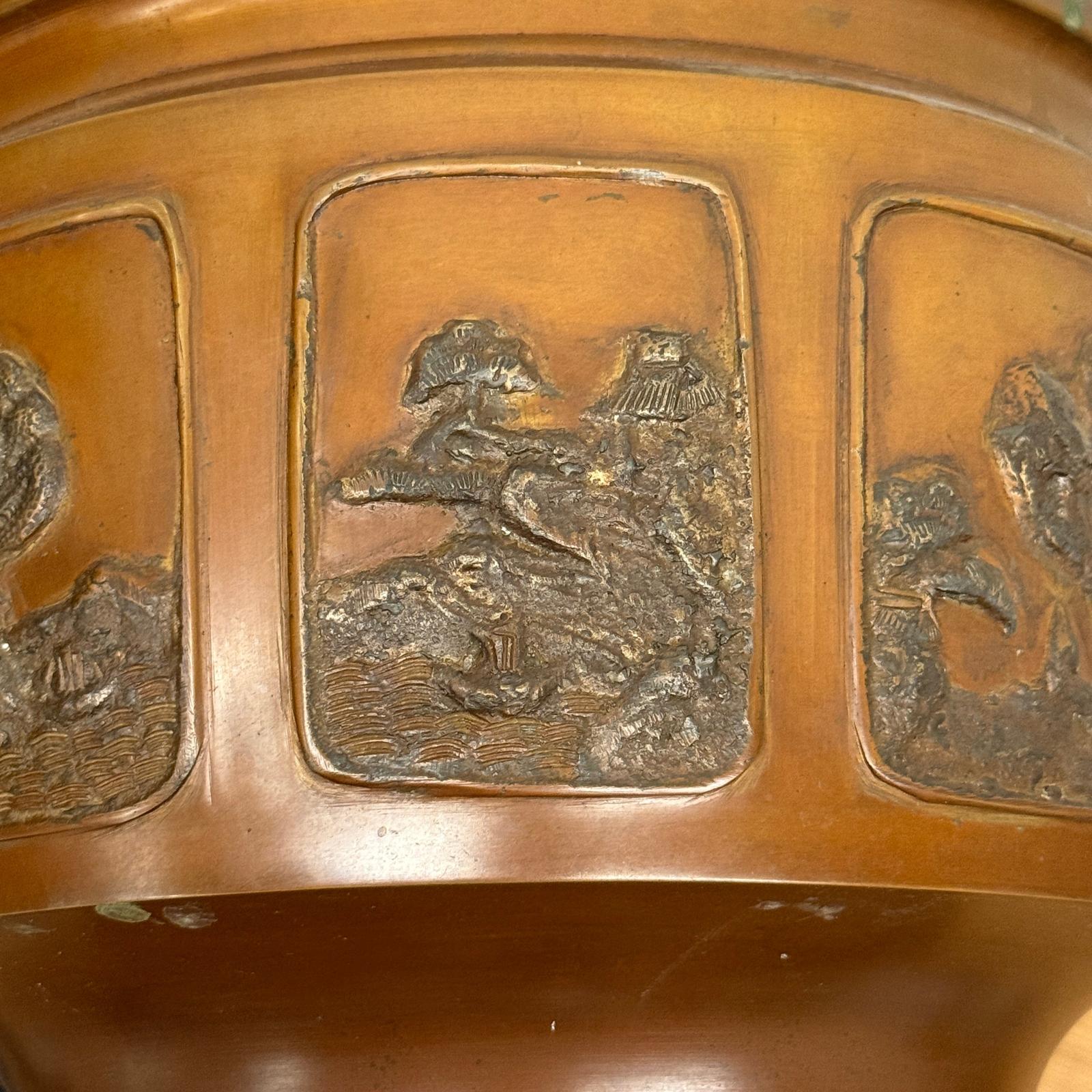 Pair of Bronze Japanese Hibachi Vessels with Side Lion Handles, SKU , image 14