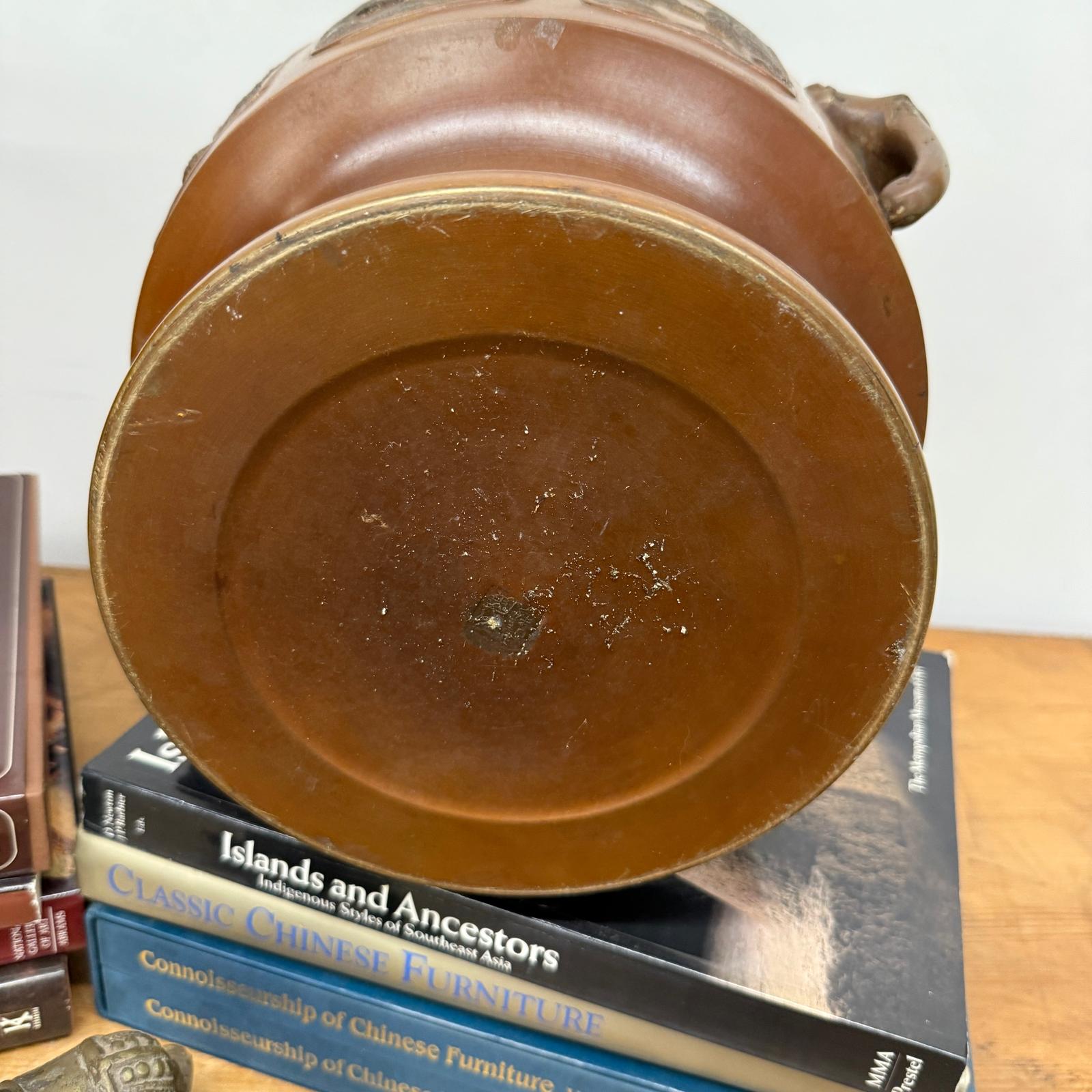 Pair of Bronze Japanese Hibachi Vessels with Side Lion Handles, SKU , image 12