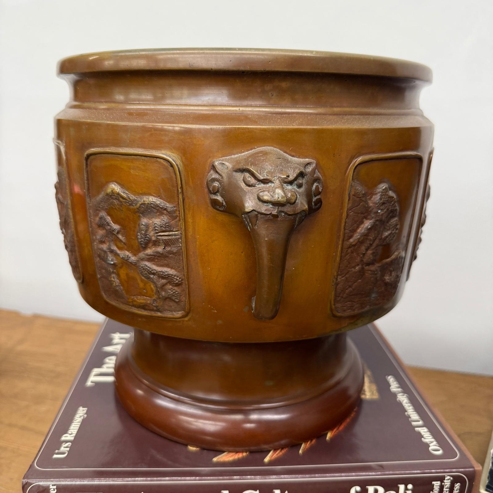 Pair of Bronze Japanese Hibachi Vessels with Side Lion Handles, SKU , image 7