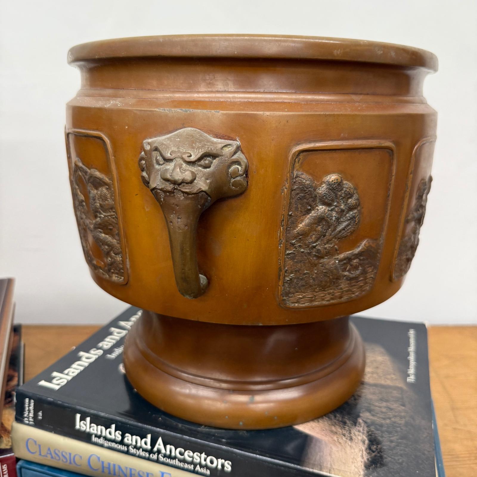 Pair of Bronze Japanese Hibachi Vessels with Side Lion Handles, SKU , image 6