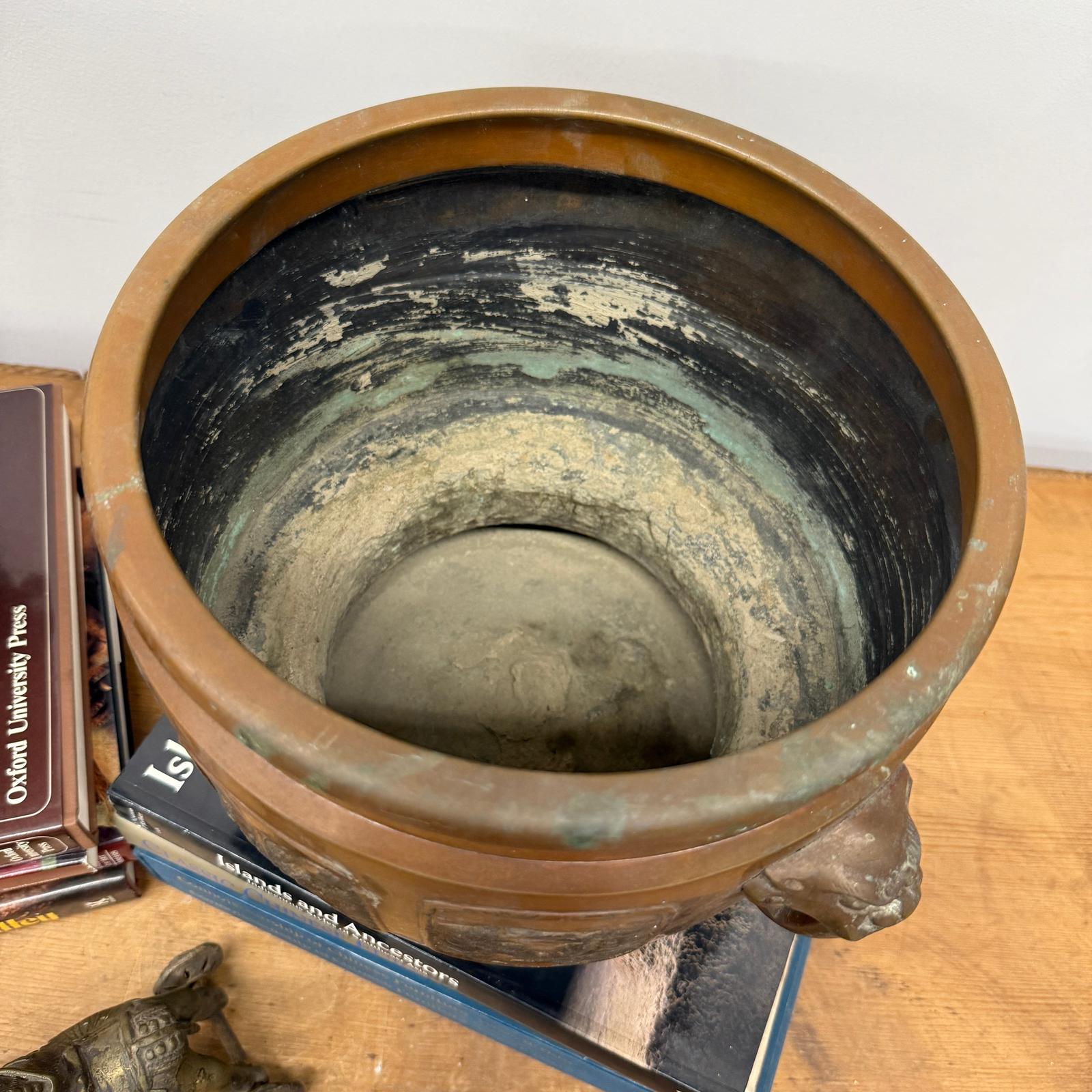 Pair of Bronze Japanese Hibachi Vessels with Side Lion Handles, SKU , image 11
