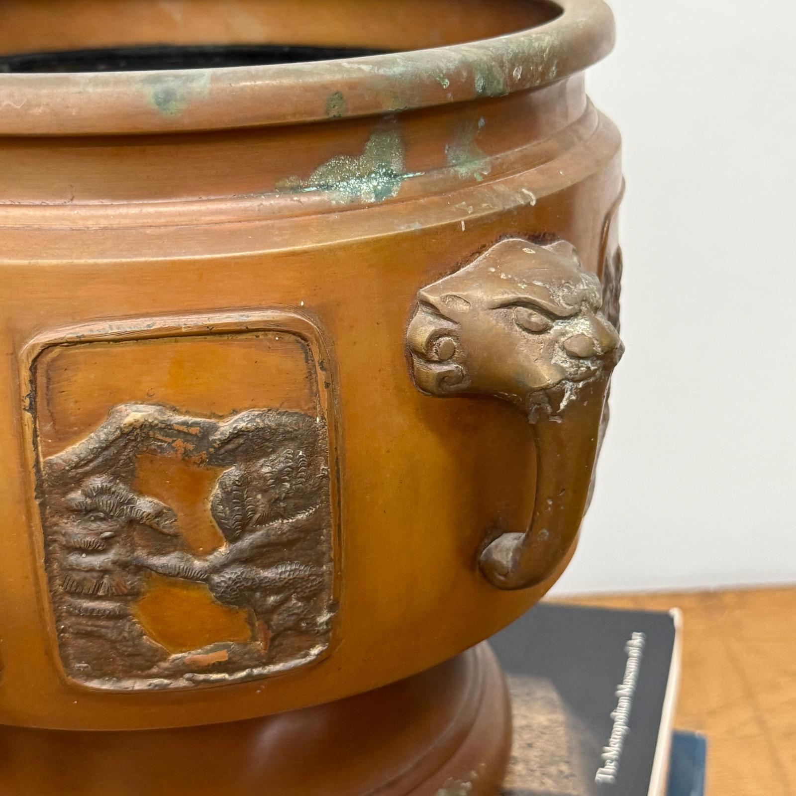 Pair of Bronze Japanese Hibachi Vessels with Side Lion Handles, SKU , image 9
