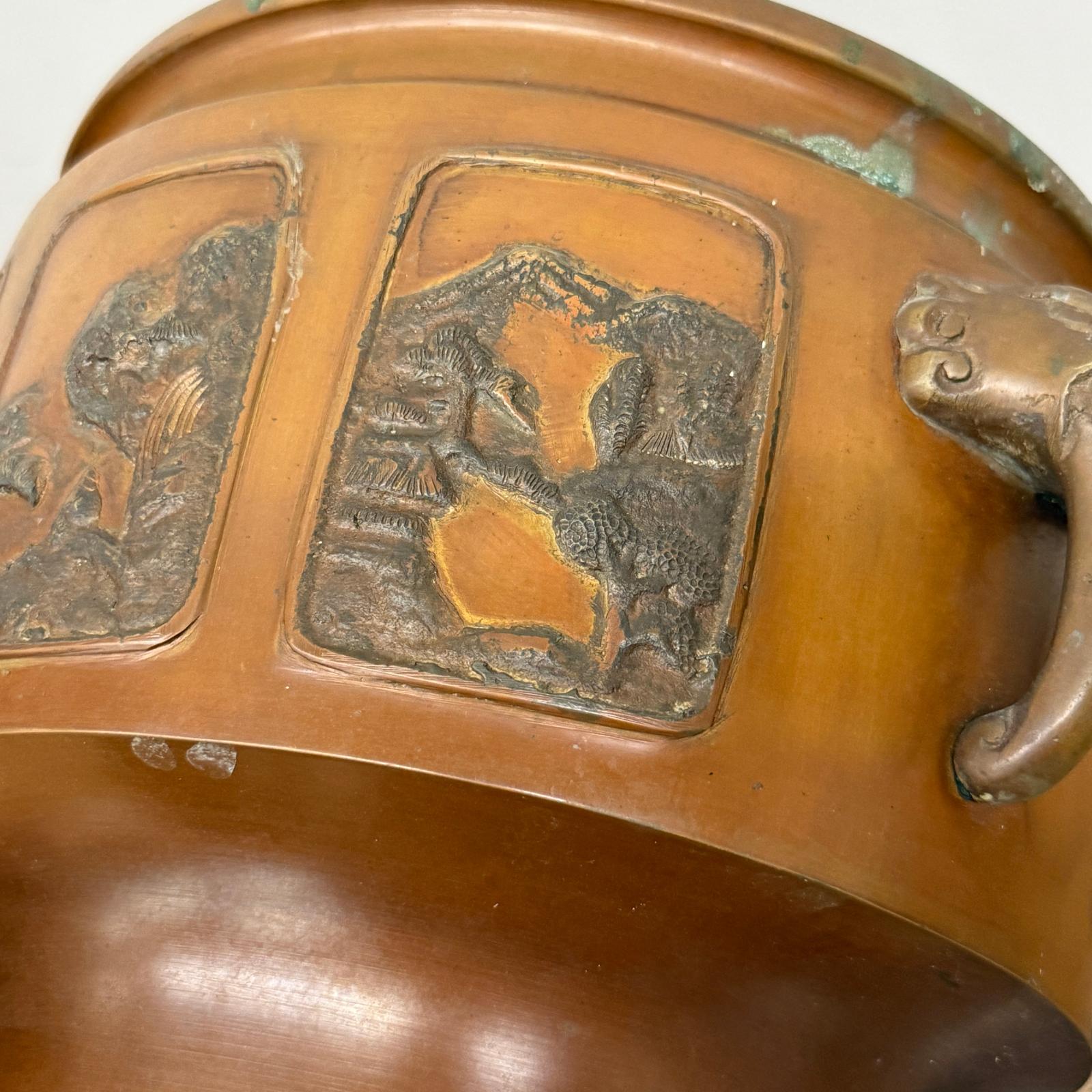 Pair of Bronze Japanese Hibachi Vessels with Side Lion Handles, SKU , image 13