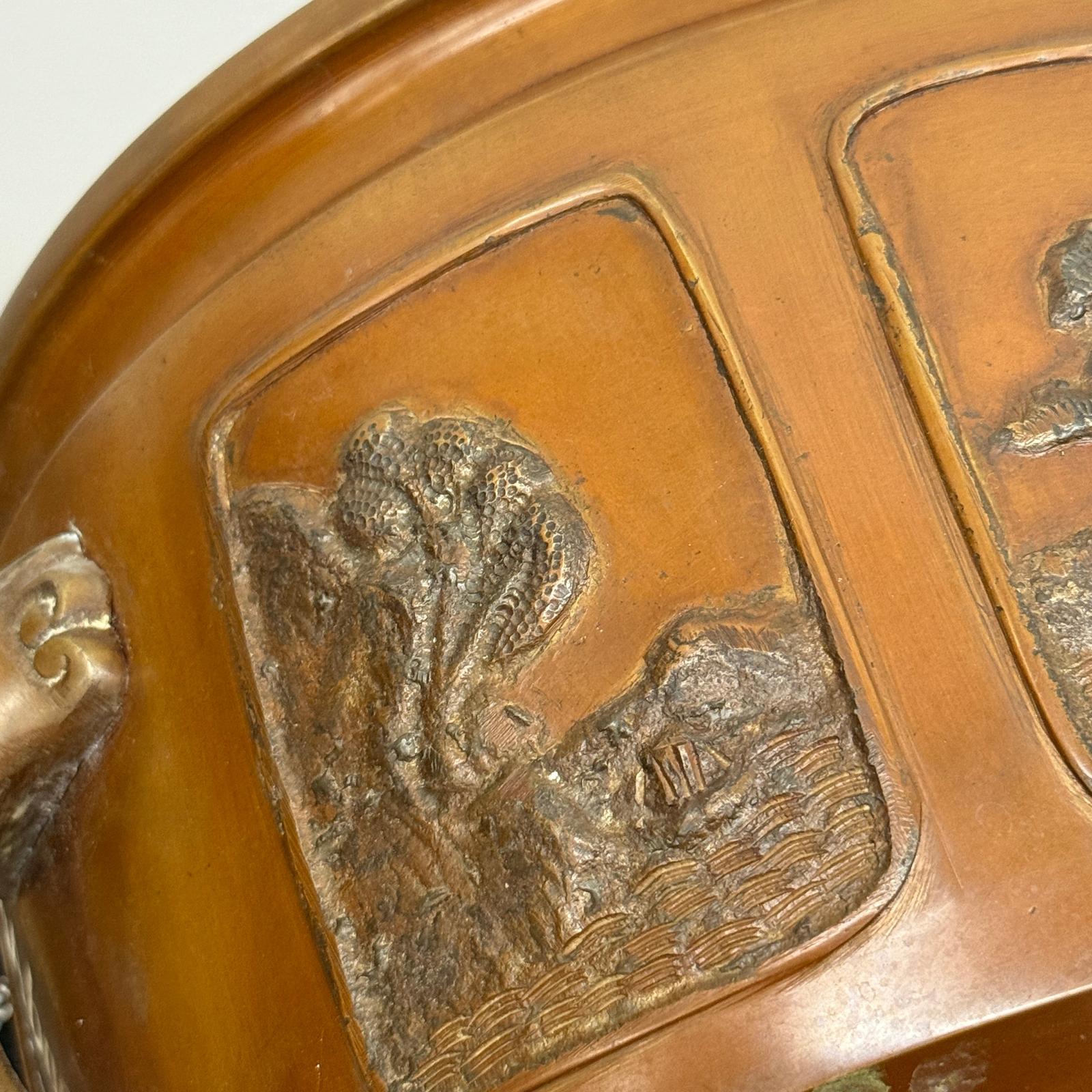 Pair of Bronze Japanese Hibachi Vessels with Side Lion Handles, SKU , image 15