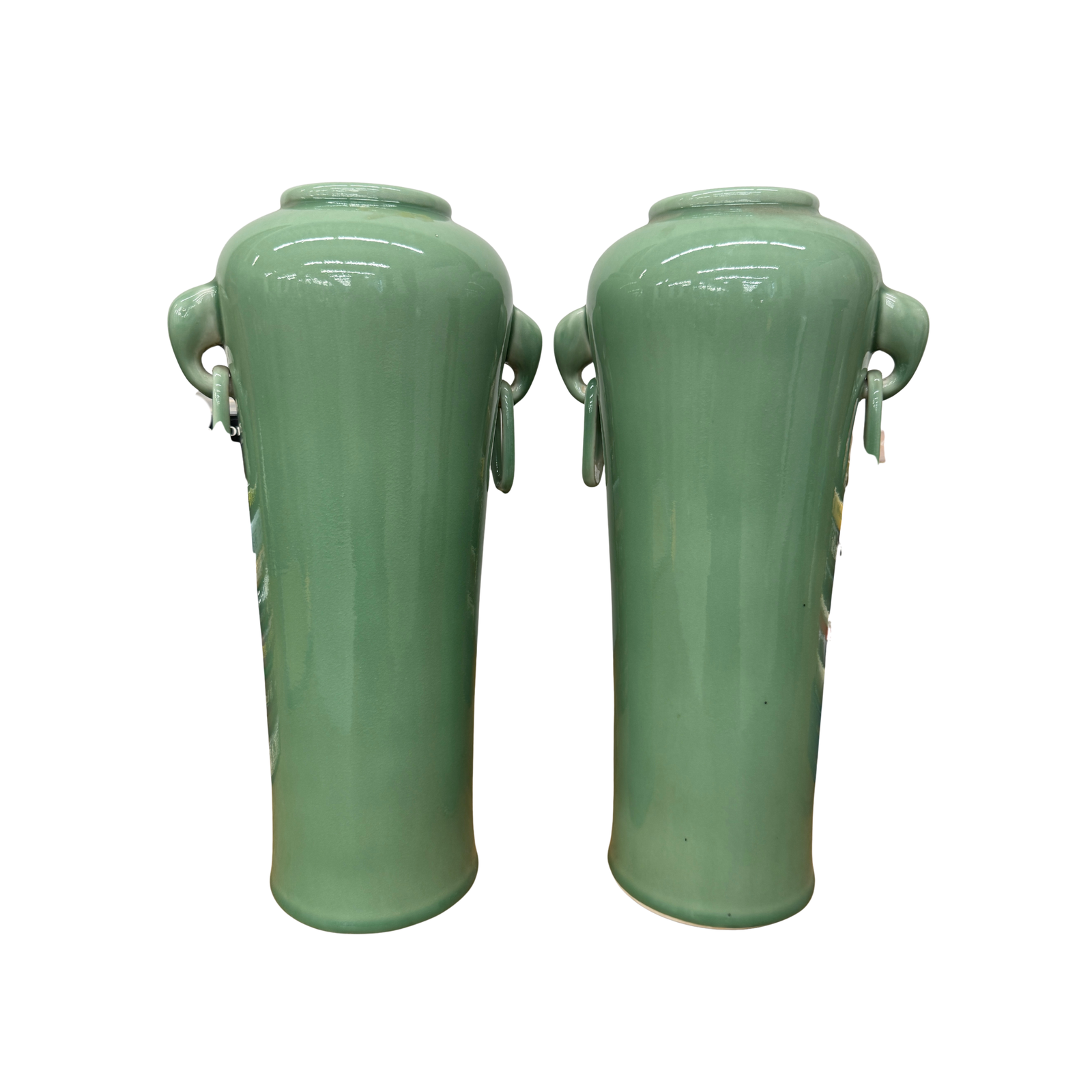 Pair of Celadon Ceramic Vases with Elegant Ring Handles, SKU , image 1