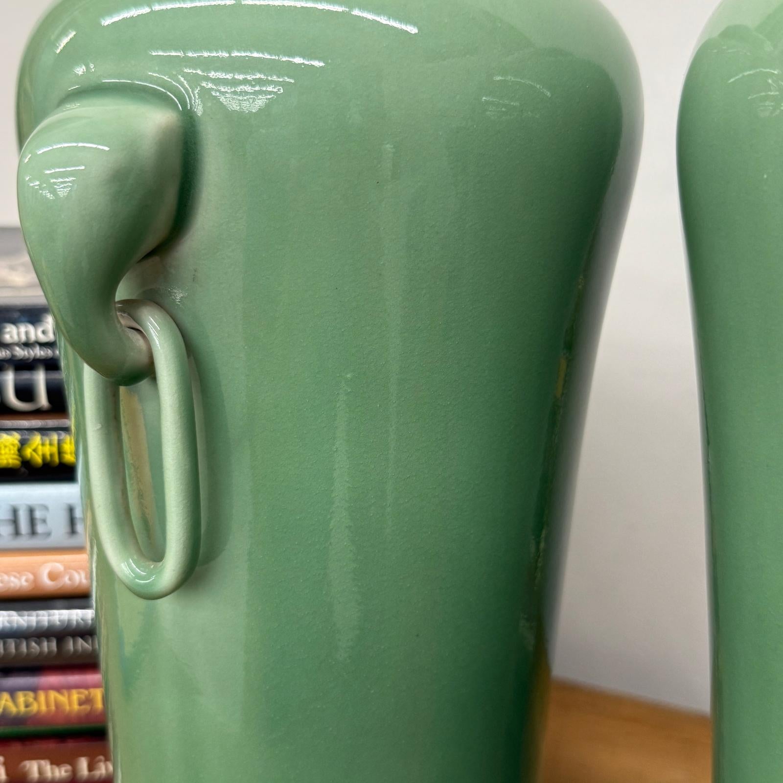 Pair of Celadon Ceramic Vases with Elegant Ring Handles, SKU , image 5