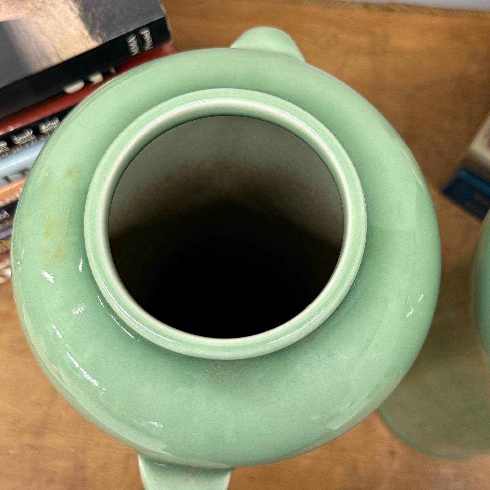 Pair of Celadon Ceramic Vases with Elegant Ring Handles, SKU , image 8