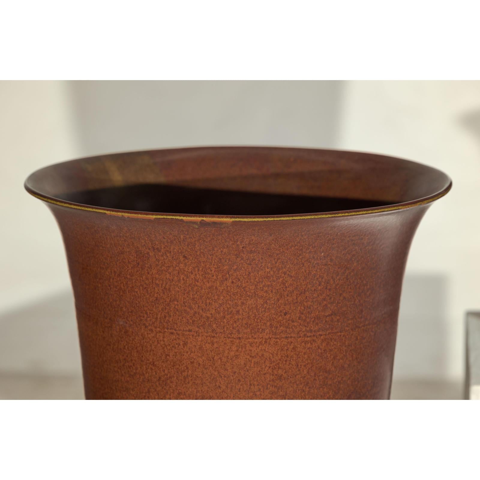 Pair of Ceramic Vases with Brown Glaze and Subtle Red Undertones