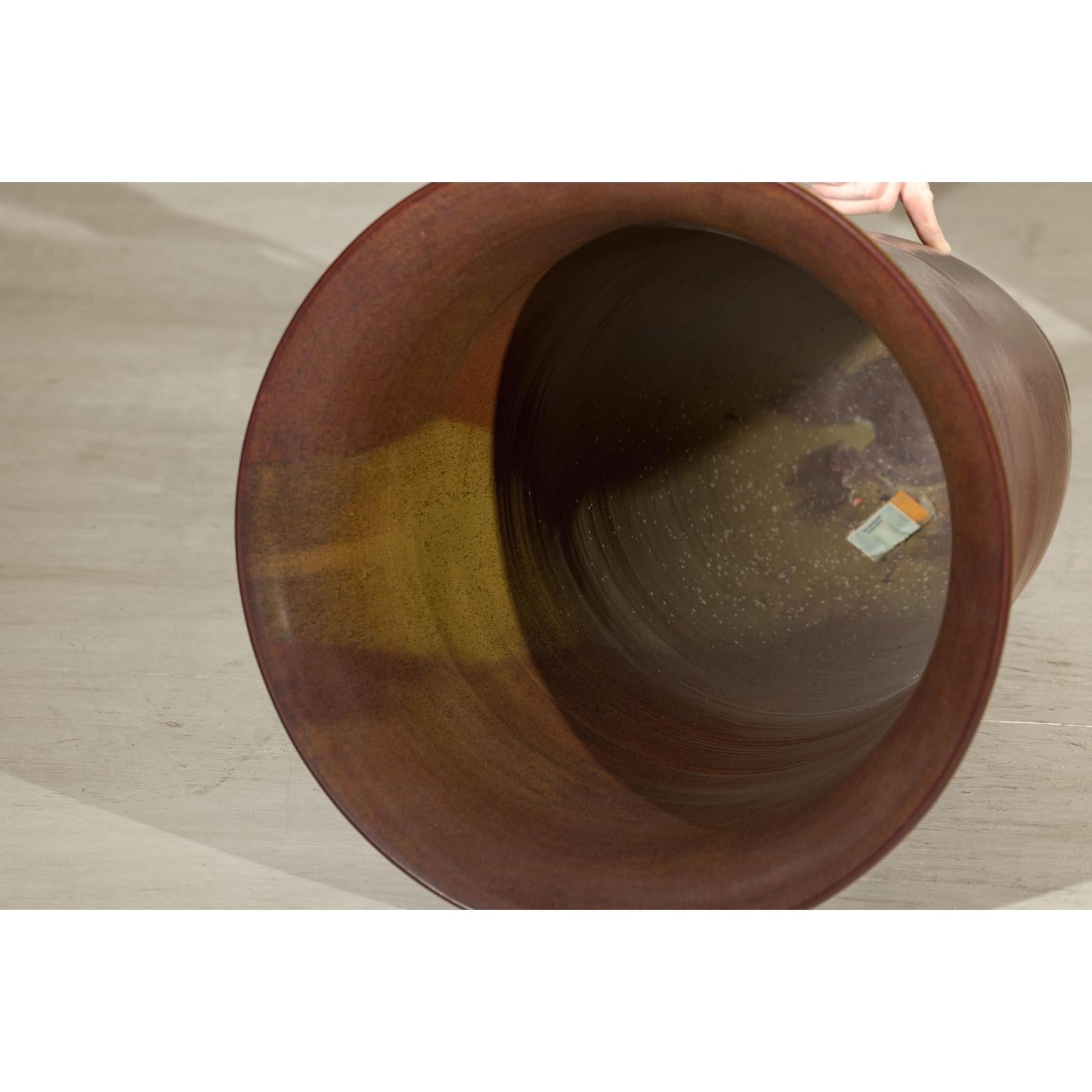 Pair of Ceramic Vases with Brown Glaze and Subtle Red Undertones