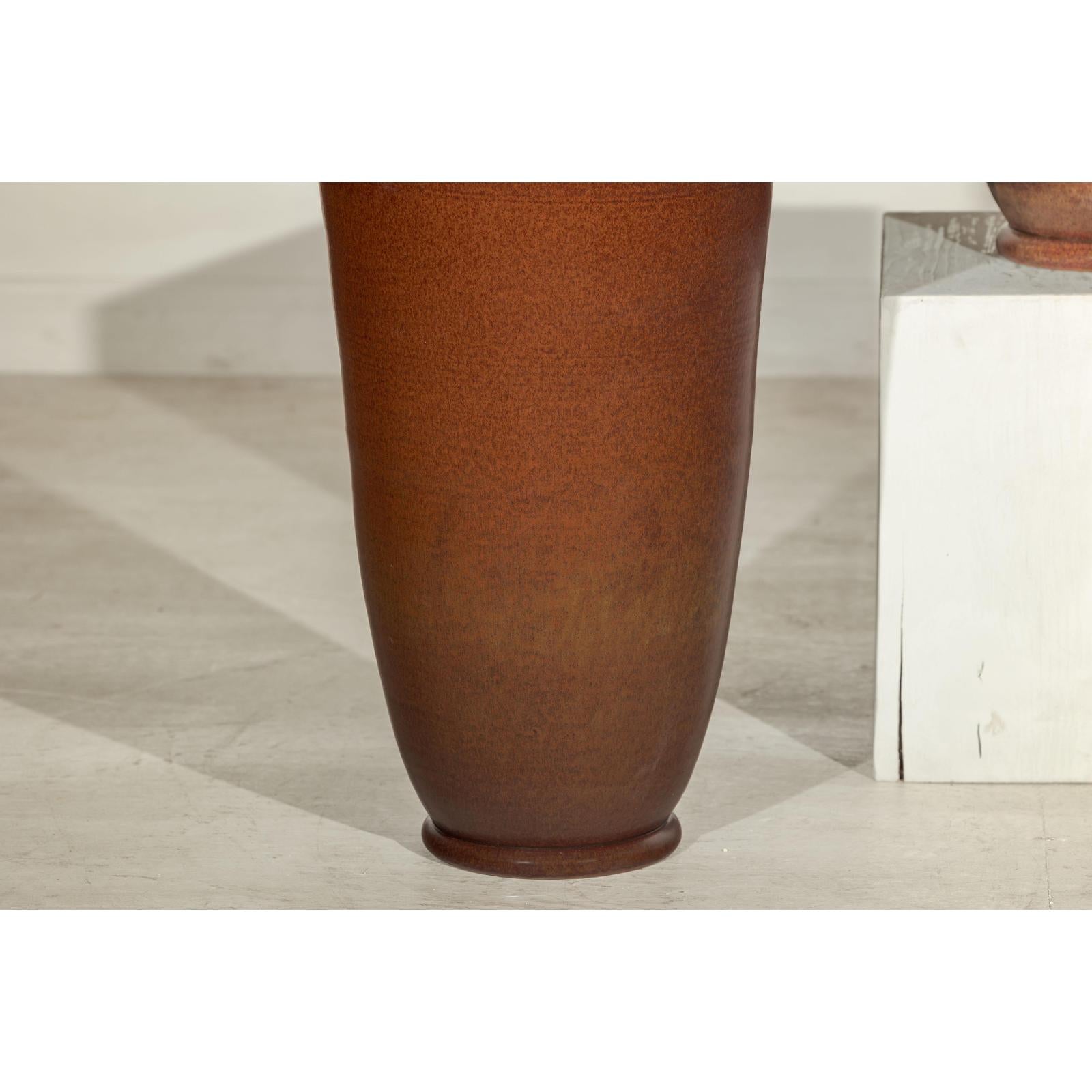Pair of Ceramic Vases with Brown Glaze and Subtle Red Undertones