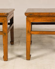 Pair of Chinese elm side tables, partial side and front view