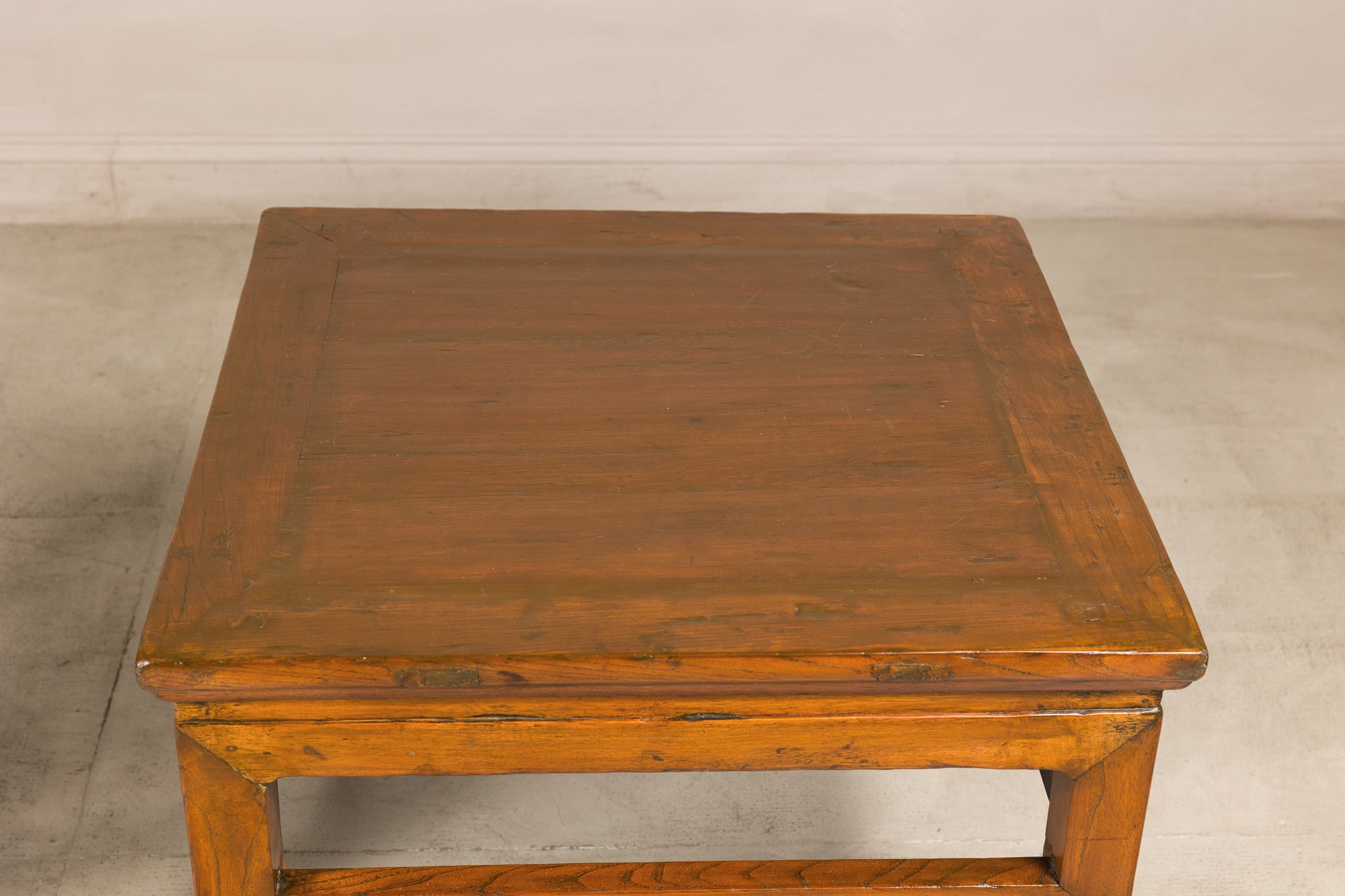 Close-up of elm side table top and wood grain