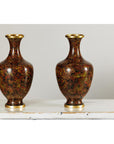 Pair of Cloisonné Vases, Warm Reddish Brown and Floral Decoration-4. Asian & Chinese Furniture, Art, Antiques, Vintage Home Décor for sale at FEA Home