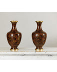 Pair of Cloisonné Vases, Warm Reddish Brown and Floral Decoration-7. Asian & Chinese Furniture, Art, Antiques, Vintage Home Décor for sale at FEA Home