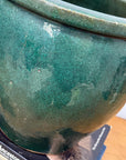 Pair of Deep Green Glazed Round Ceramic Planters - FEA Home