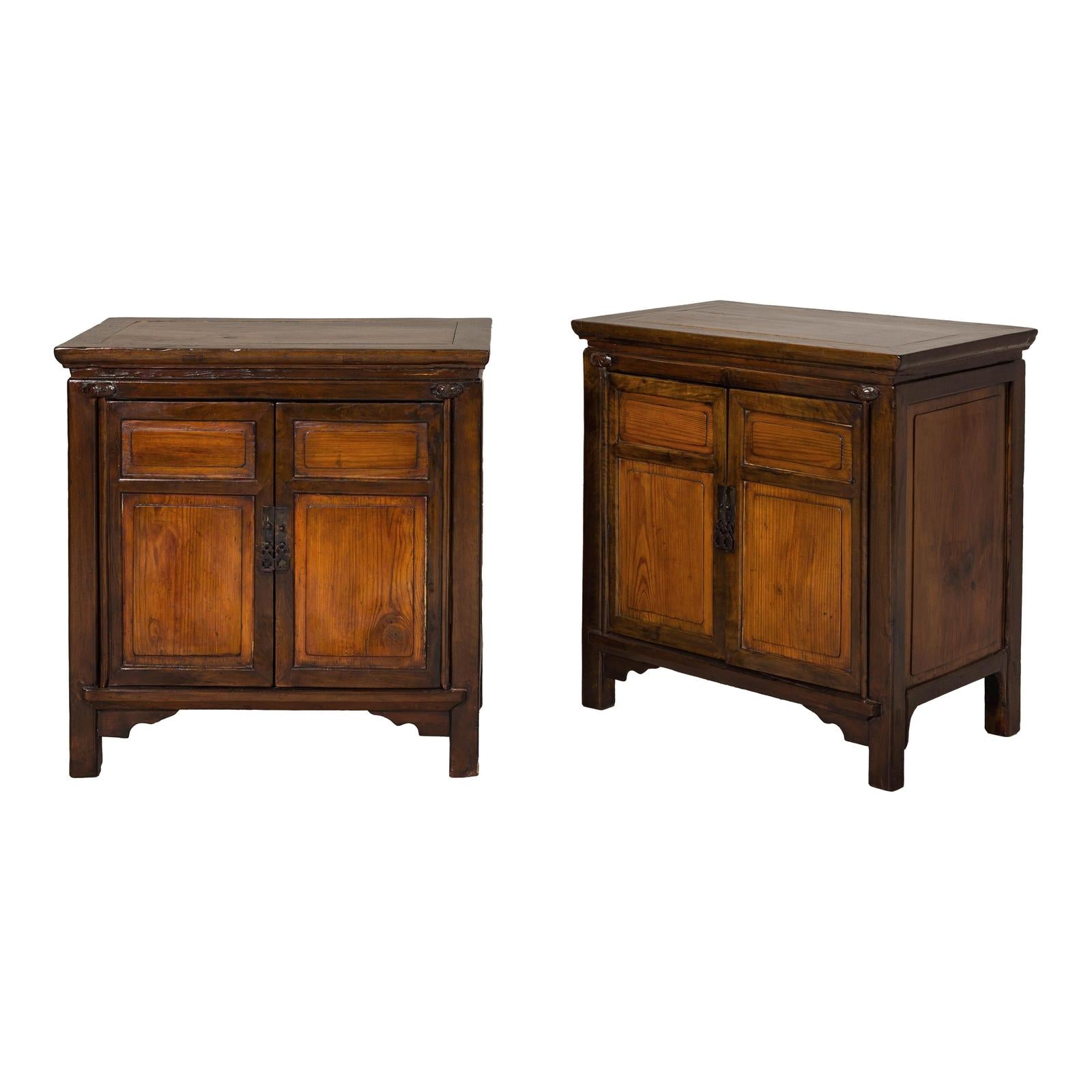 Pair of Early 20th Century Elm Cabinets with Drawers and Shelves