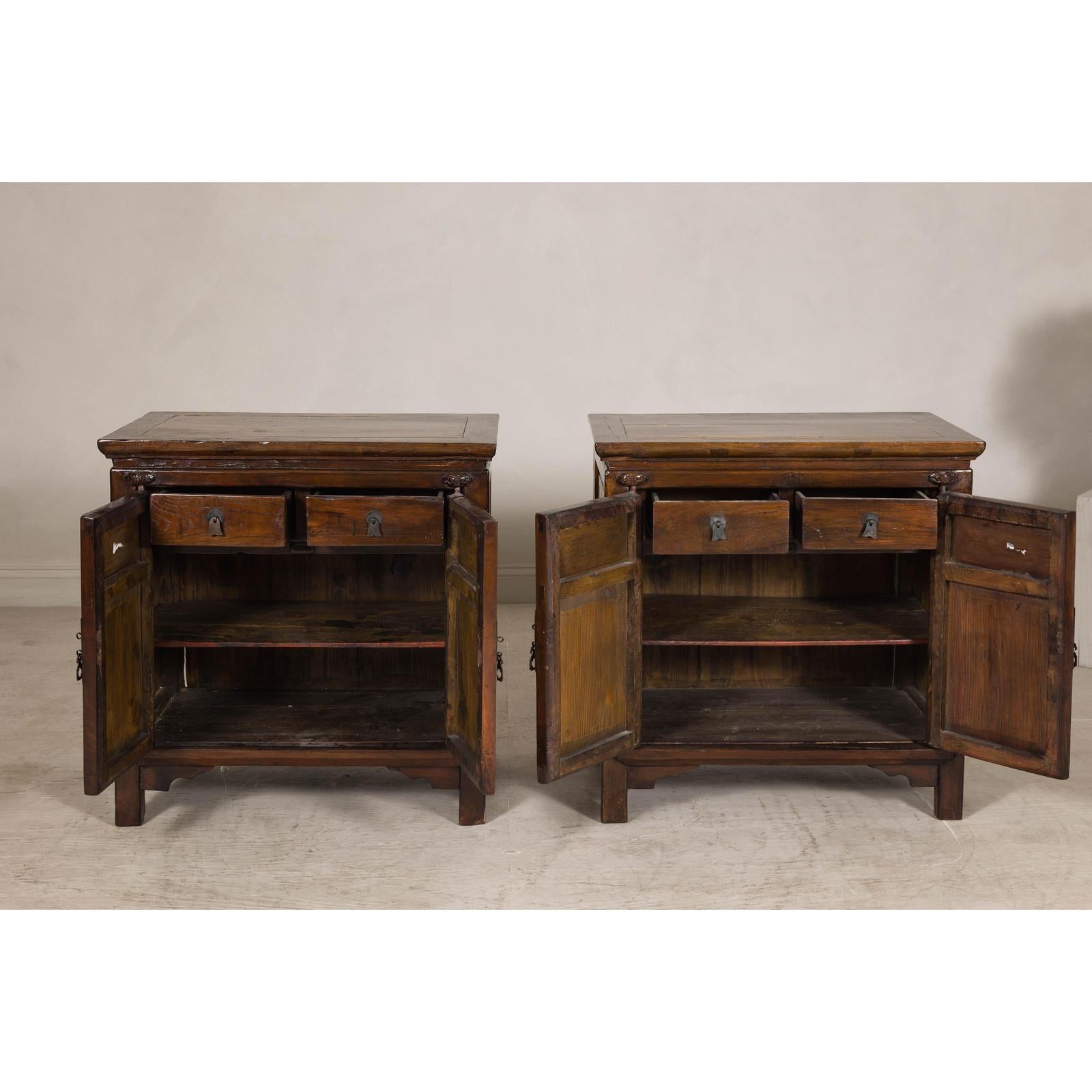 Pair of Early 20th Century Elm Cabinets with Drawers and Shelves