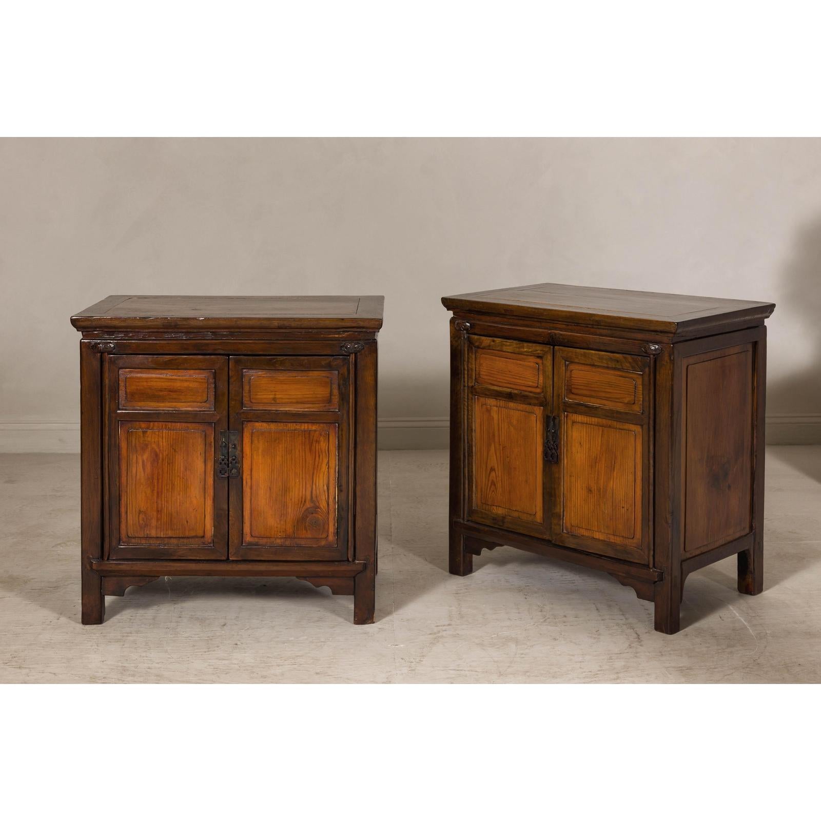 Pair of Early 20th Century Elm Cabinets with Drawers and Shelves