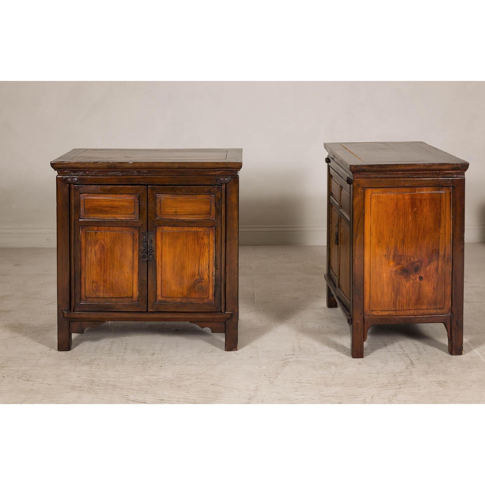 Pair of Early 20th Century Elm Cabinets with Drawers and Shelves