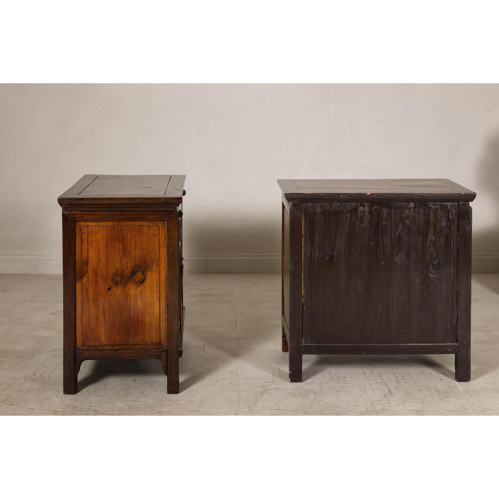 Pair of Early 20th Century Elm Cabinets with Drawers and Shelves