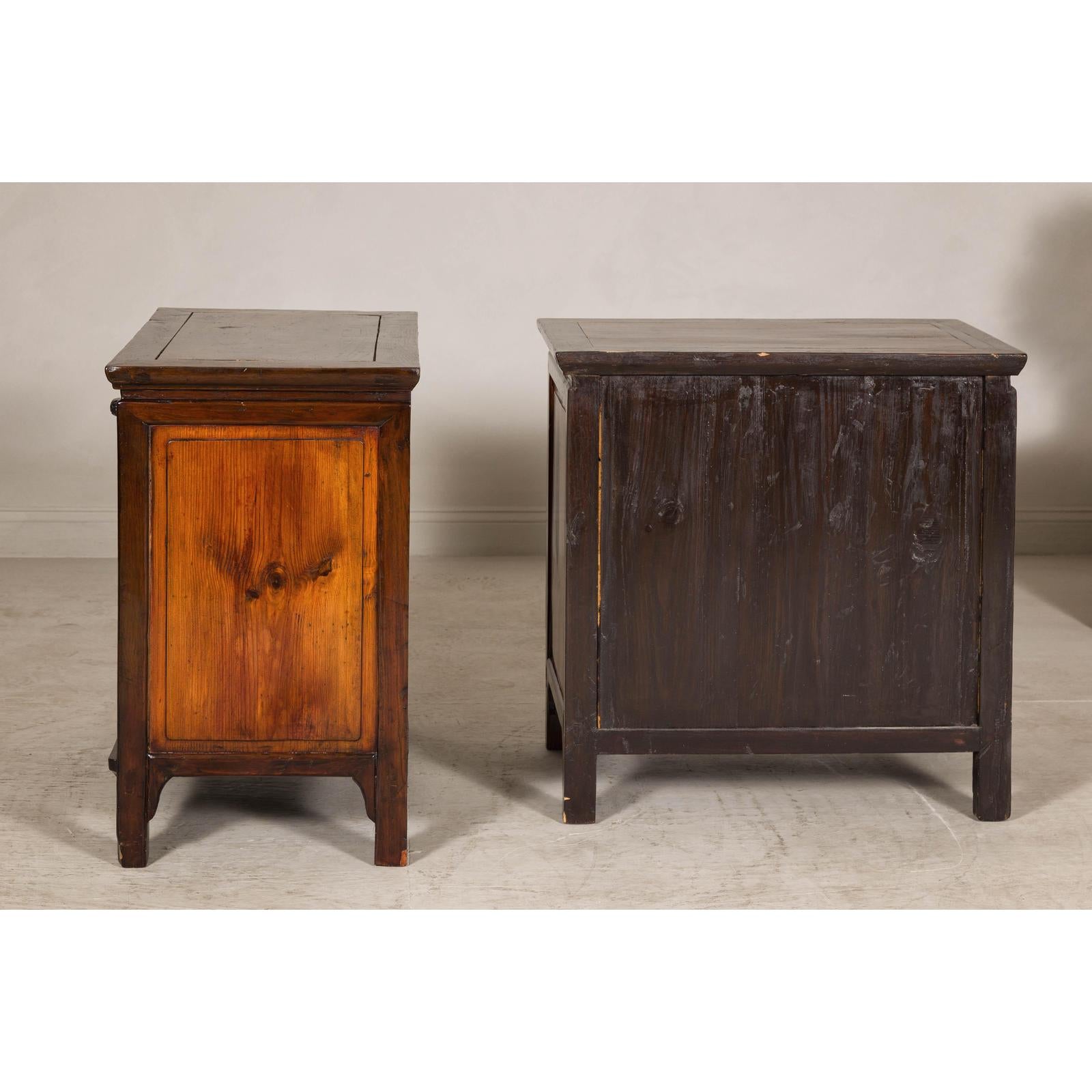 Pair of Early 20th Century Elm Cabinets with Drawers and Shelves