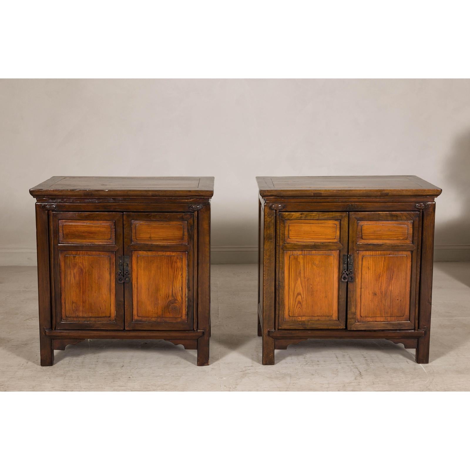 Pair of Early 20th Century Elm Cabinets with Drawers and Shelves