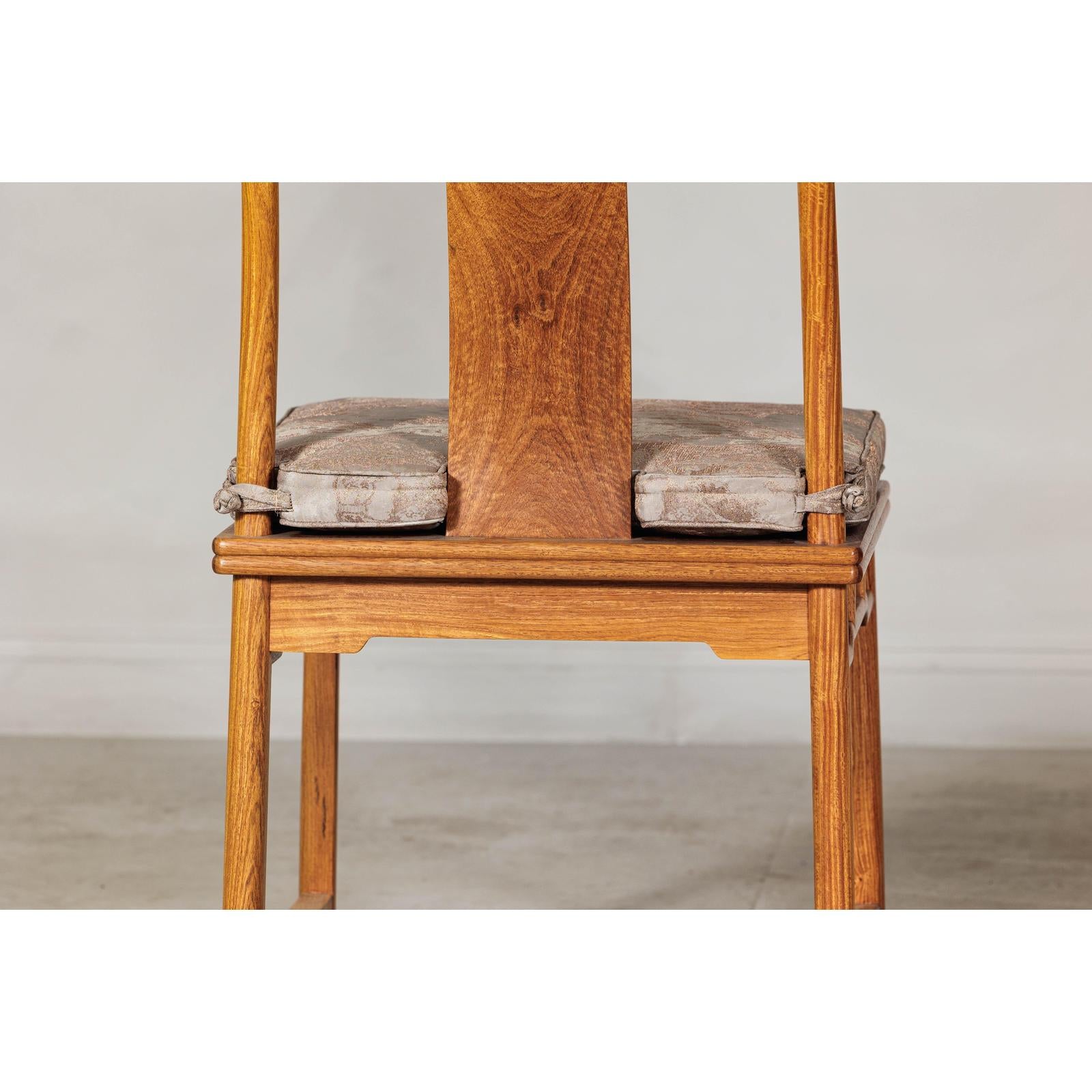 Pair of Lamp Hanger Elm Wood Chairs with Upholstered Cushions-10. Asian &amp; Chinese Furniture, Art, Antiques, Vintage Home Décor for sale at FEA Home