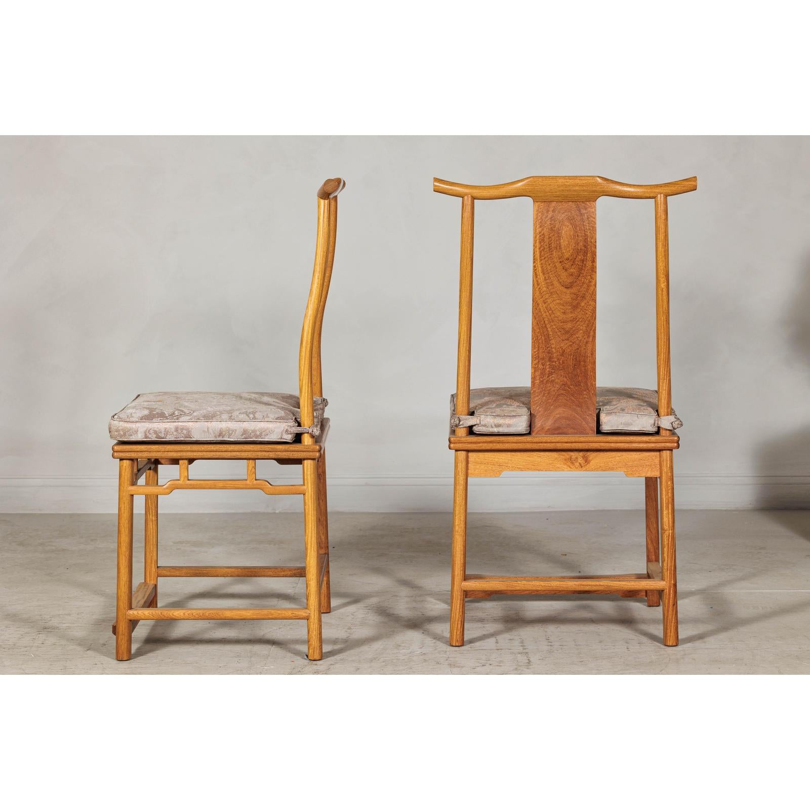 Pair of Lamp Hanger Elm Wood Chairs with Upholstered Cushions-11. Asian &amp; Chinese Furniture, Art, Antiques, Vintage Home Décor for sale at FEA Home