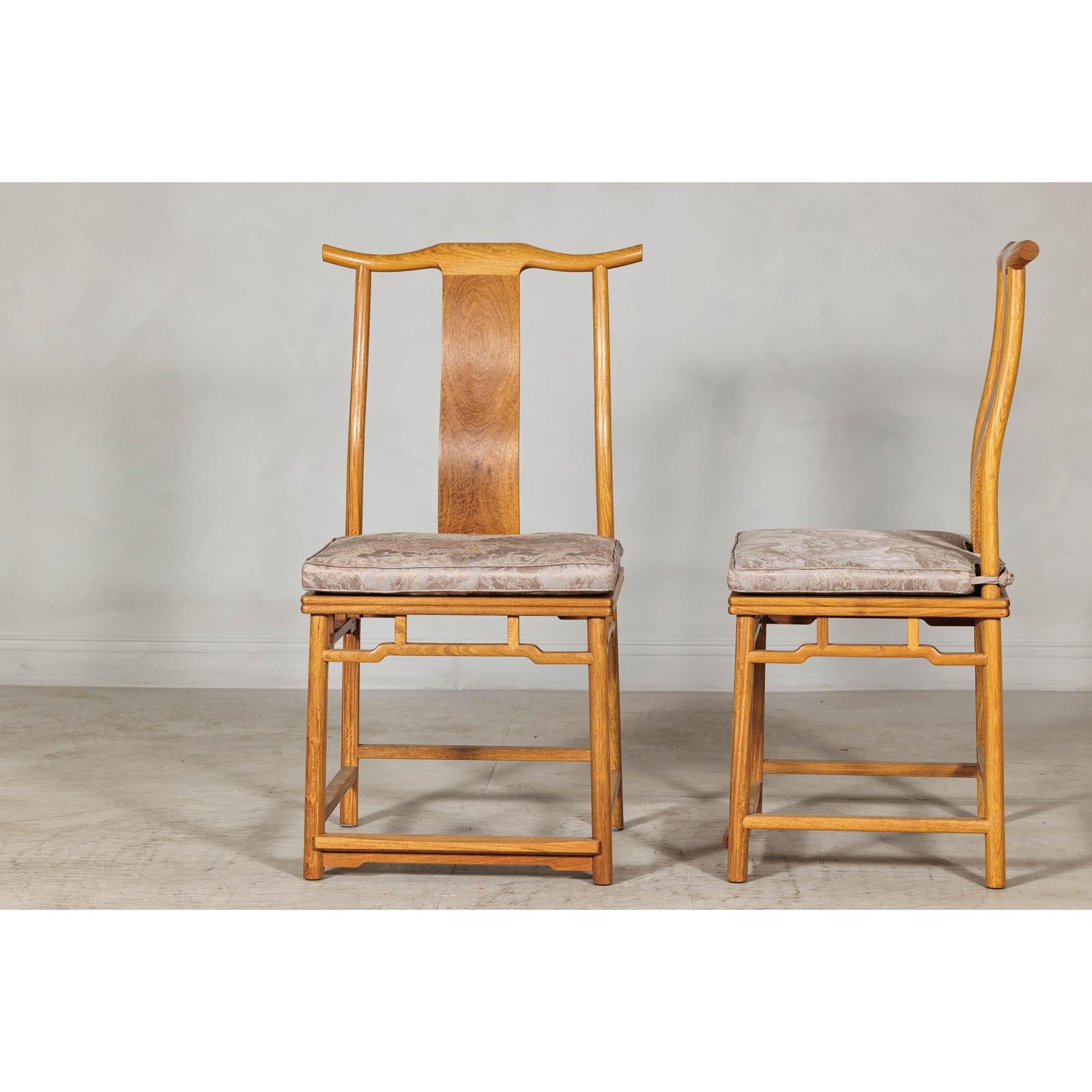 Pair of Lamp Hanger Elm Wood Chairs with Upholstered Cushions-12. Asian &amp; Chinese Furniture, Art, Antiques, Vintage Home Décor for sale at FEA Home