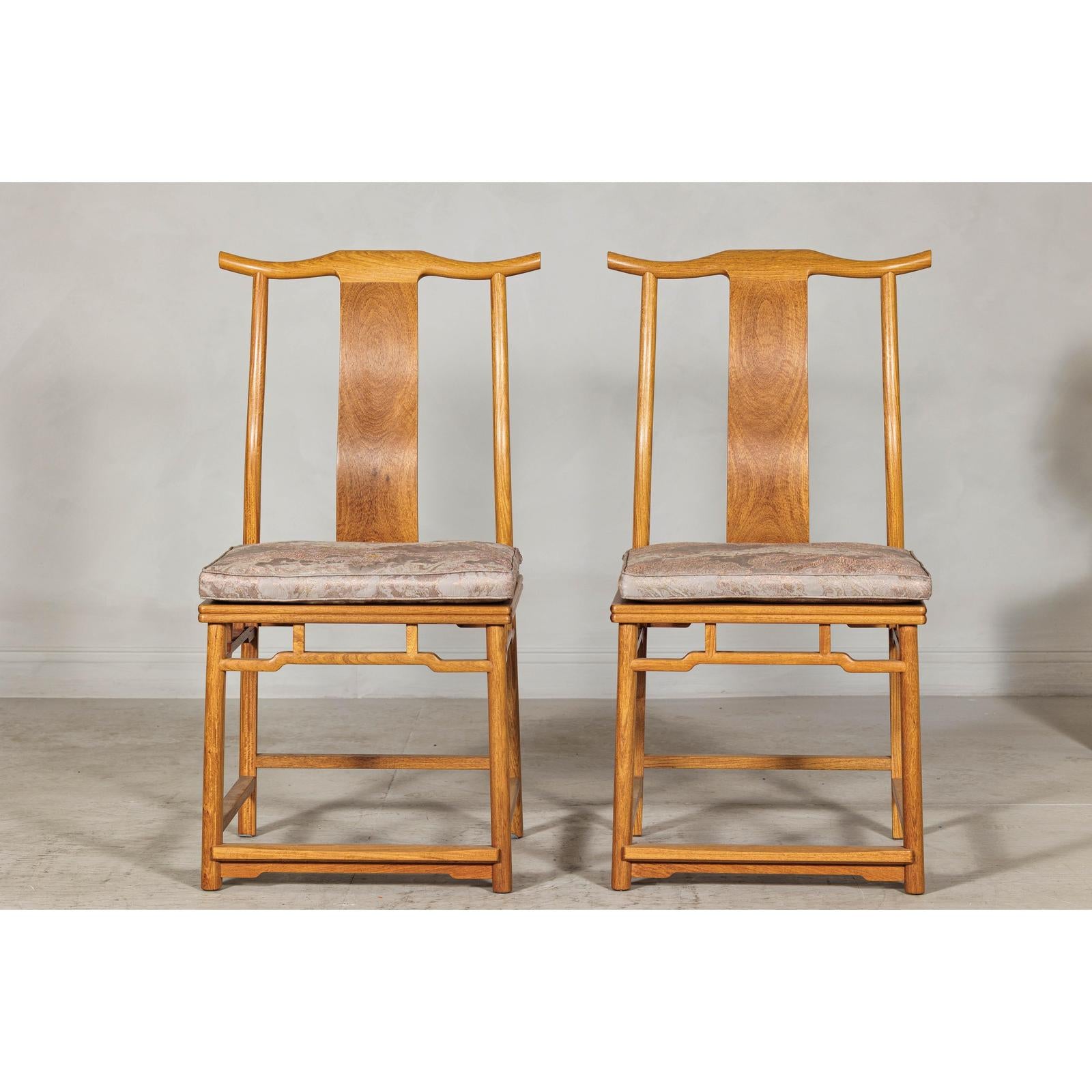 Pair of Lamp Hanger Elm Wood Chairs with Upholstered Cushions-13. Asian &amp; Chinese Furniture, Art, Antiques, Vintage Home Décor for sale at FEA Home