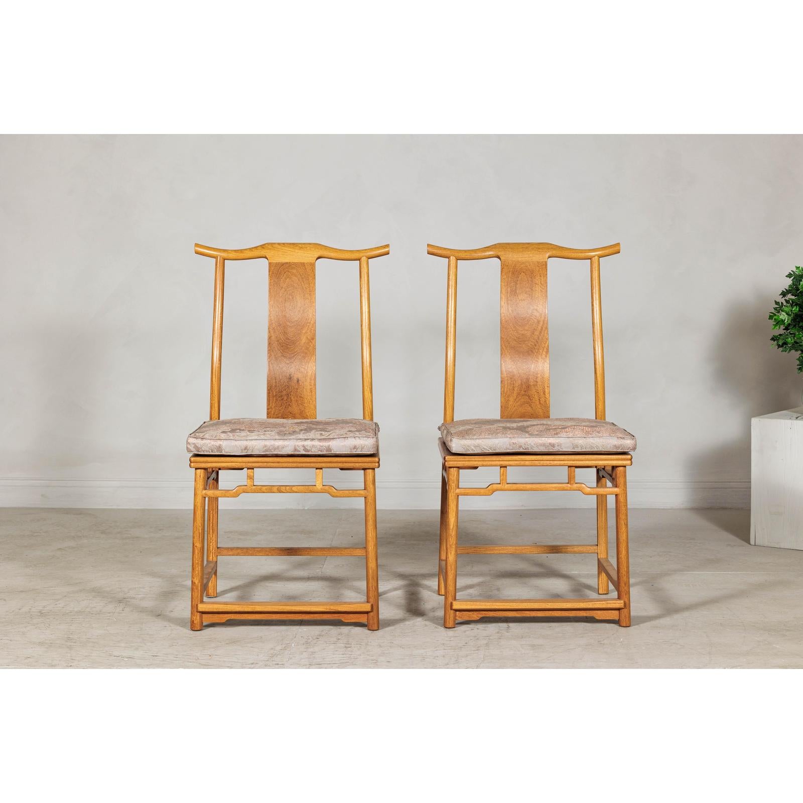 Pair of Lamp Hanger Elm Wood Chairs with Upholstered Cushions-15. Asian &amp; Chinese Furniture, Art, Antiques, Vintage Home Décor for sale at FEA Home