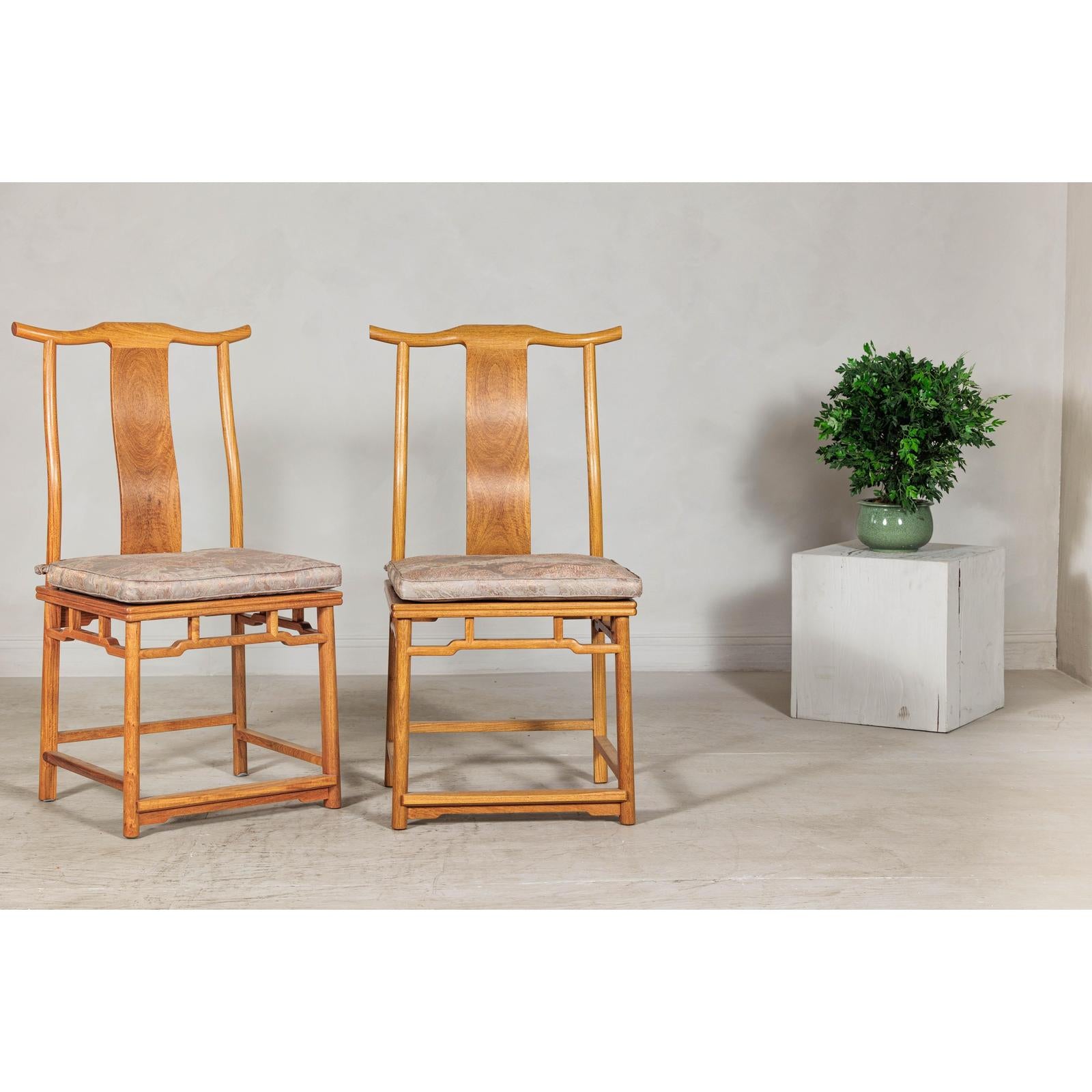 Pair of Lamp Hanger Elm Wood Chairs with Upholstered Cushions-2. Asian & Chinese Furniture, Art, Antiques, Vintage Home Décor for sale at FEA Home