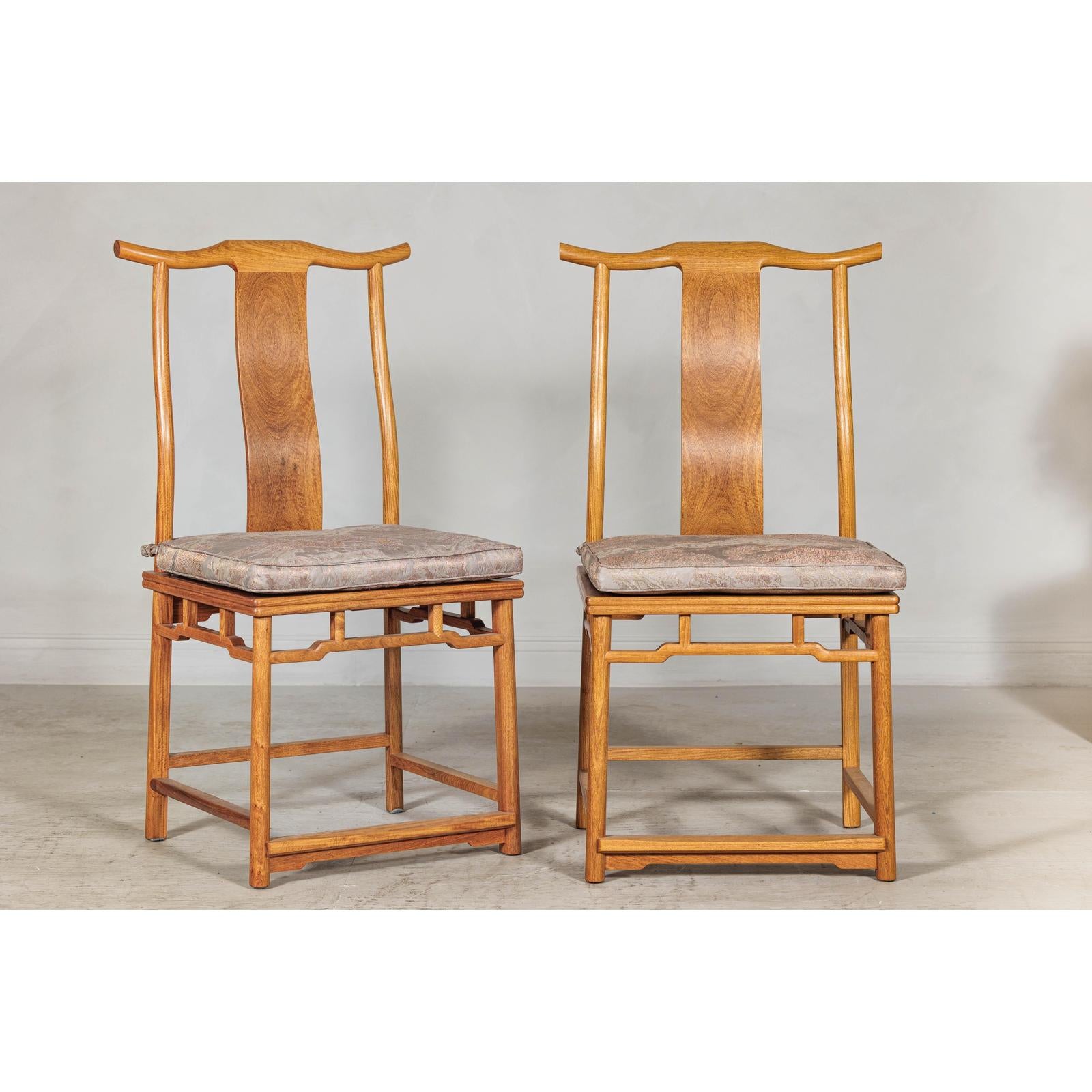 Pair of Lamp Hanger Elm Wood Chairs with Upholstered Cushions-3. Asian &amp; Chinese Furniture, Art, Antiques, Vintage Home Décor for sale at FEA Home