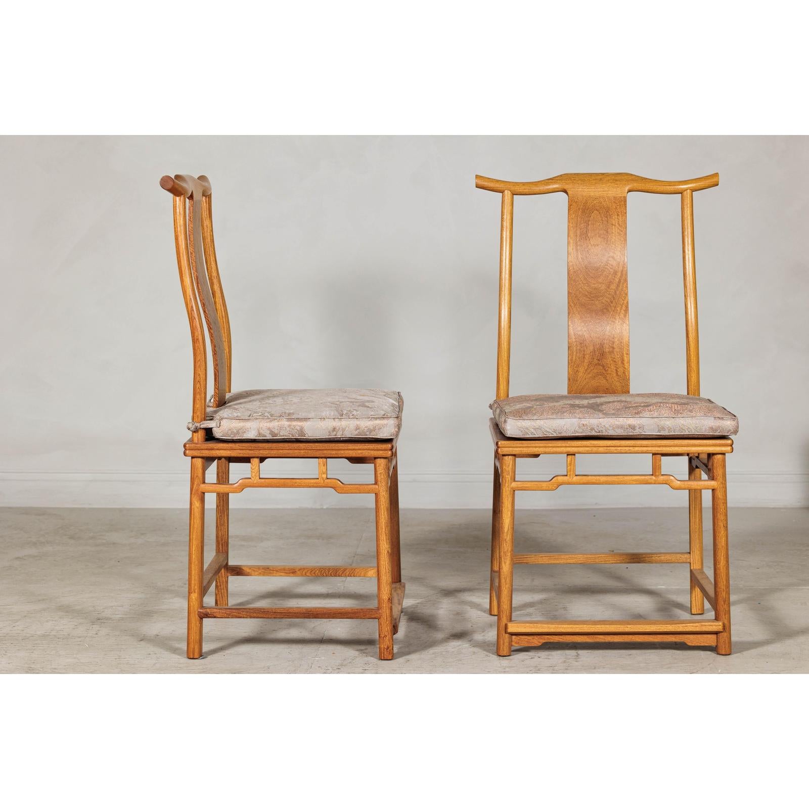 Pair of Lamp Hanger Elm Wood Chairs with Upholstered Cushions-4. Asian &amp; Chinese Furniture, Art, Antiques, Vintage Home Décor for sale at FEA Home