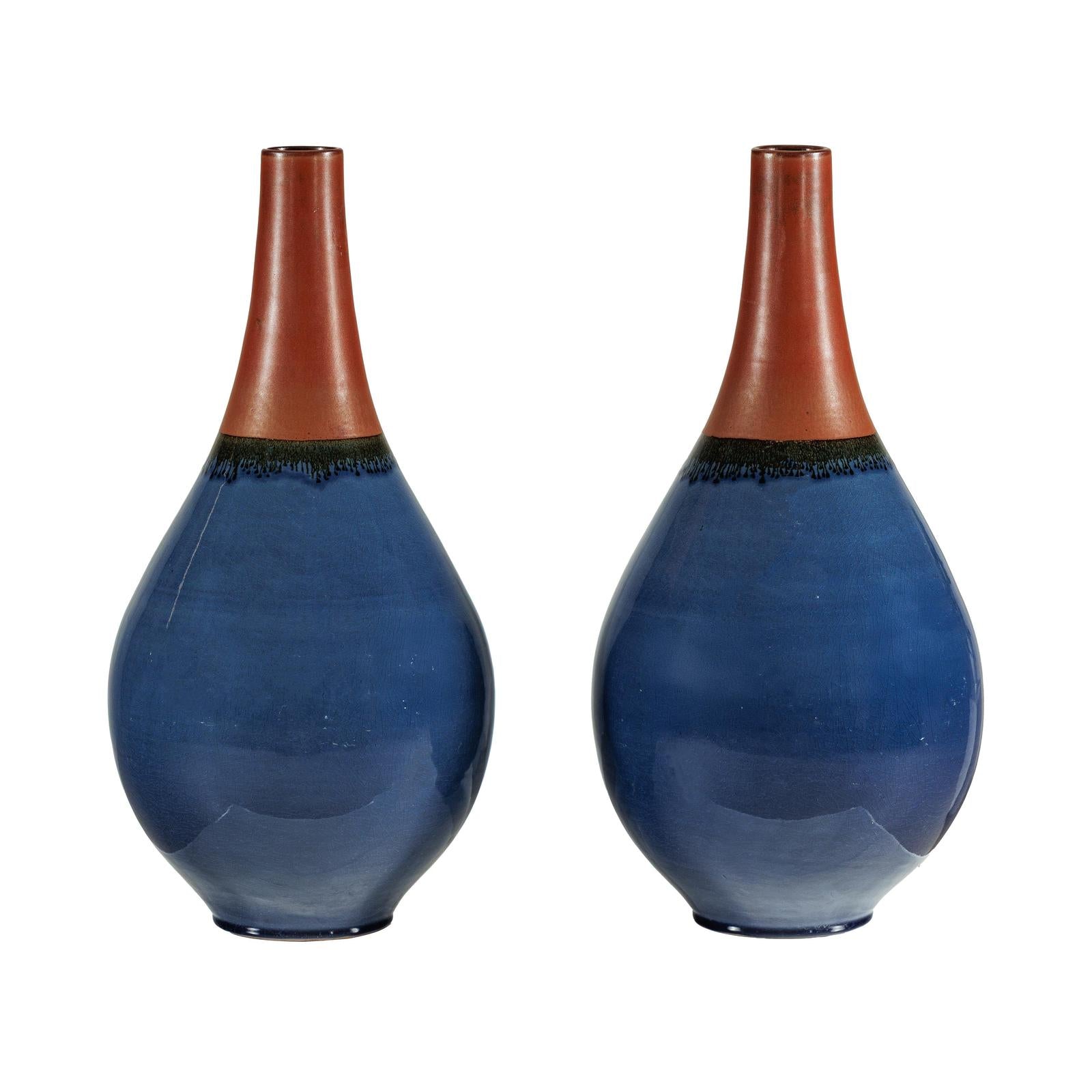 Pair of Large Ceramic Vases, Blue and Terracotta Glaze-1. Asian &amp; Chinese Furniture, Art, Antiques, Vintage Home Décor for sale at FEA Home