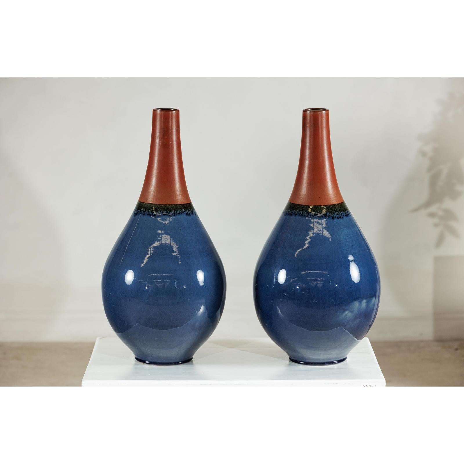 Pair of Large Ceramic Vases, Blue and Terracotta Glaze-10. Asian &amp; Chinese Furniture, Art, Antiques, Vintage Home Décor for sale at FEA Home