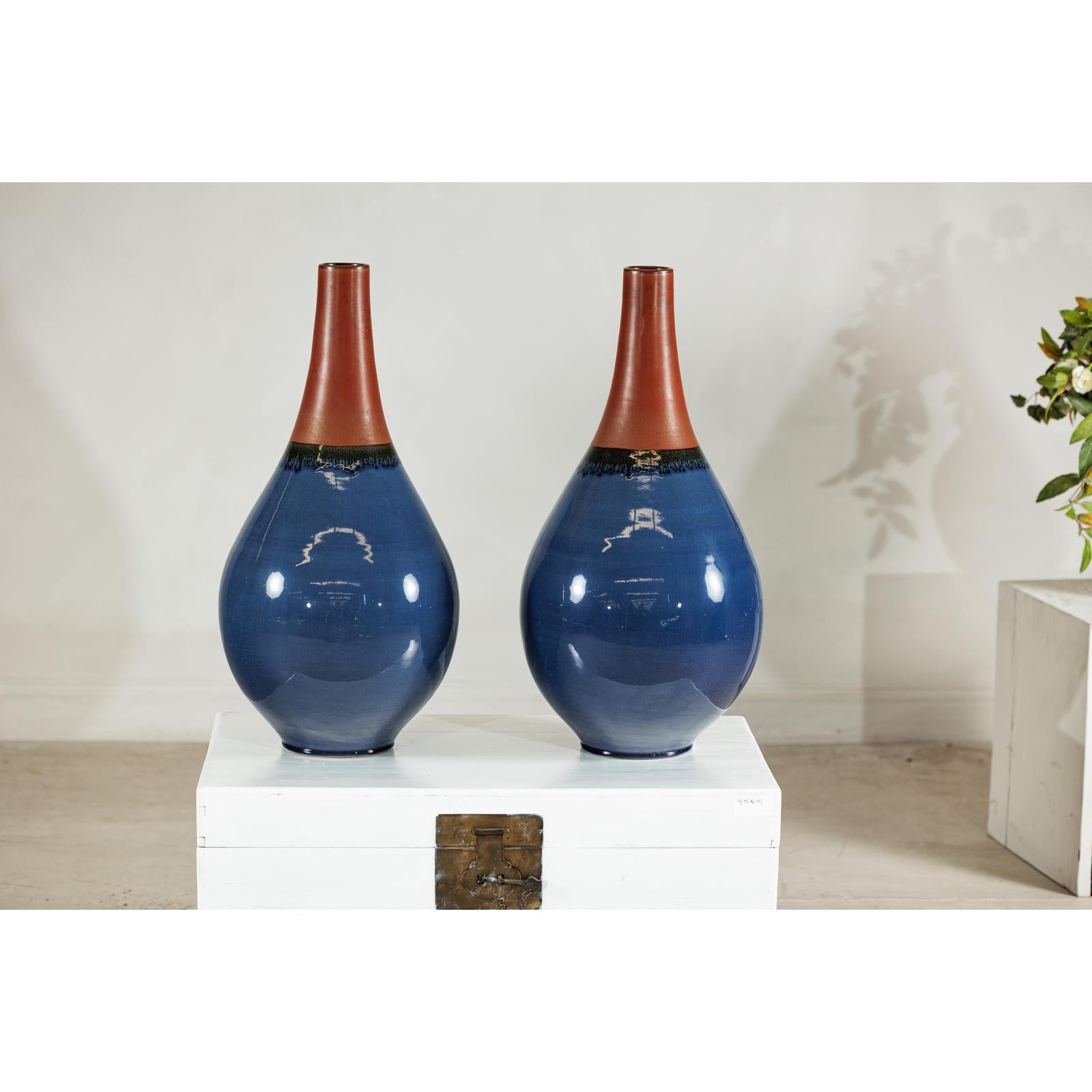 Pair of Large Ceramic Vases, Blue and Terracotta Glaze-3. Asian &amp; Chinese Furniture, Art, Antiques, Vintage Home Décor for sale at FEA Home
