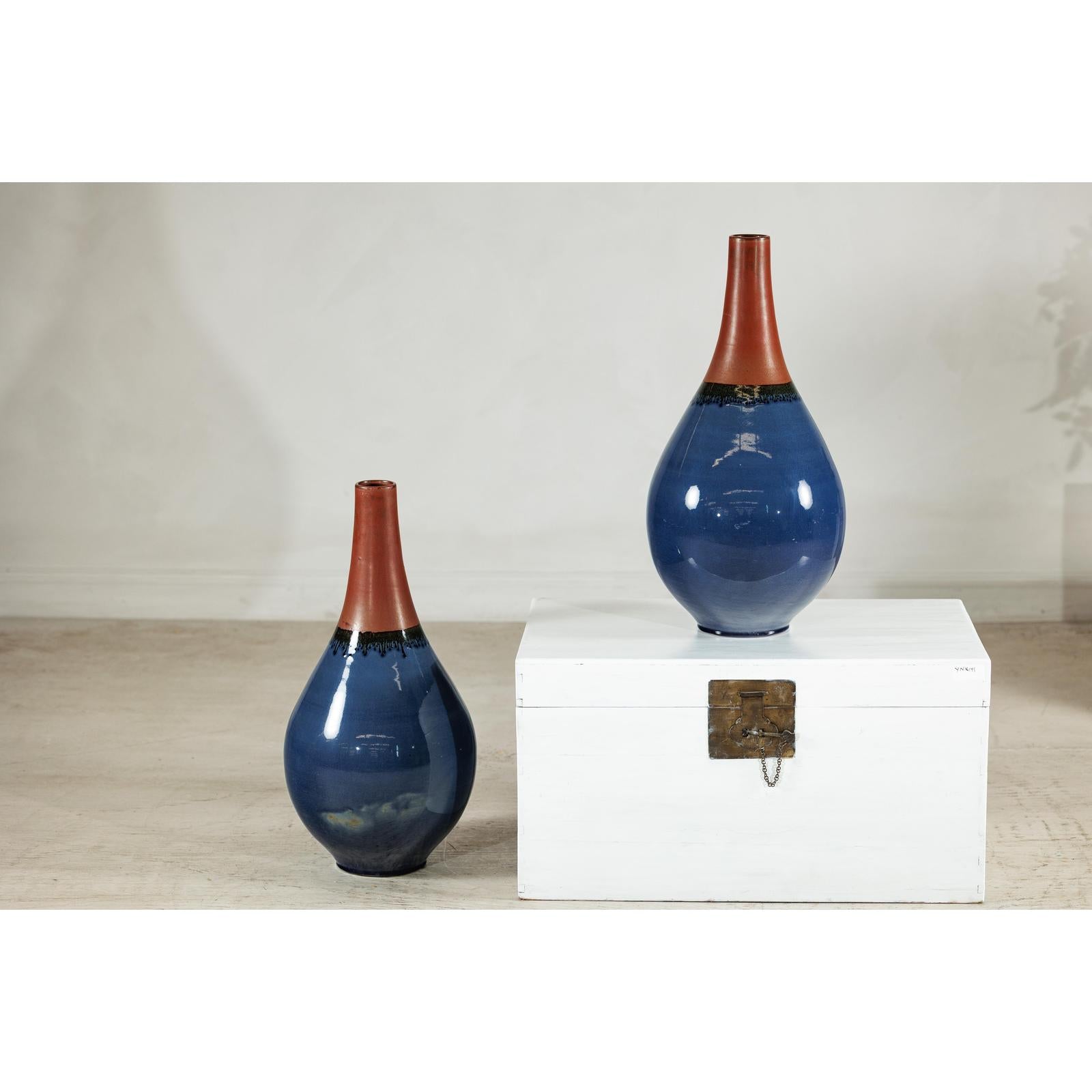 Pair of Large Ceramic Vases, Blue and Terracotta Glaze-4. Asian &amp; Chinese Furniture, Art, Antiques, Vintage Home Décor for sale at FEA Home