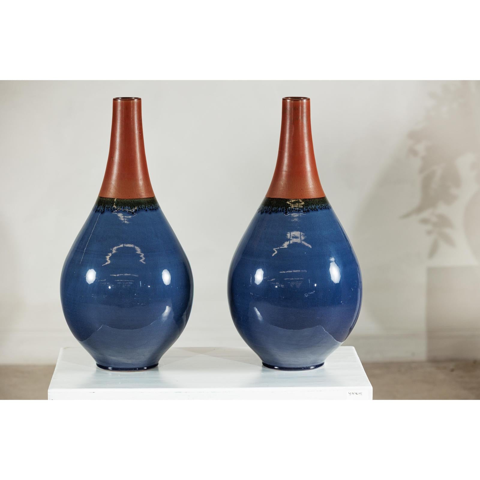 Pair of Large Ceramic Vases, Blue and Terracotta Glaze-5. Asian &amp; Chinese Furniture, Art, Antiques, Vintage Home Décor for sale at FEA Home