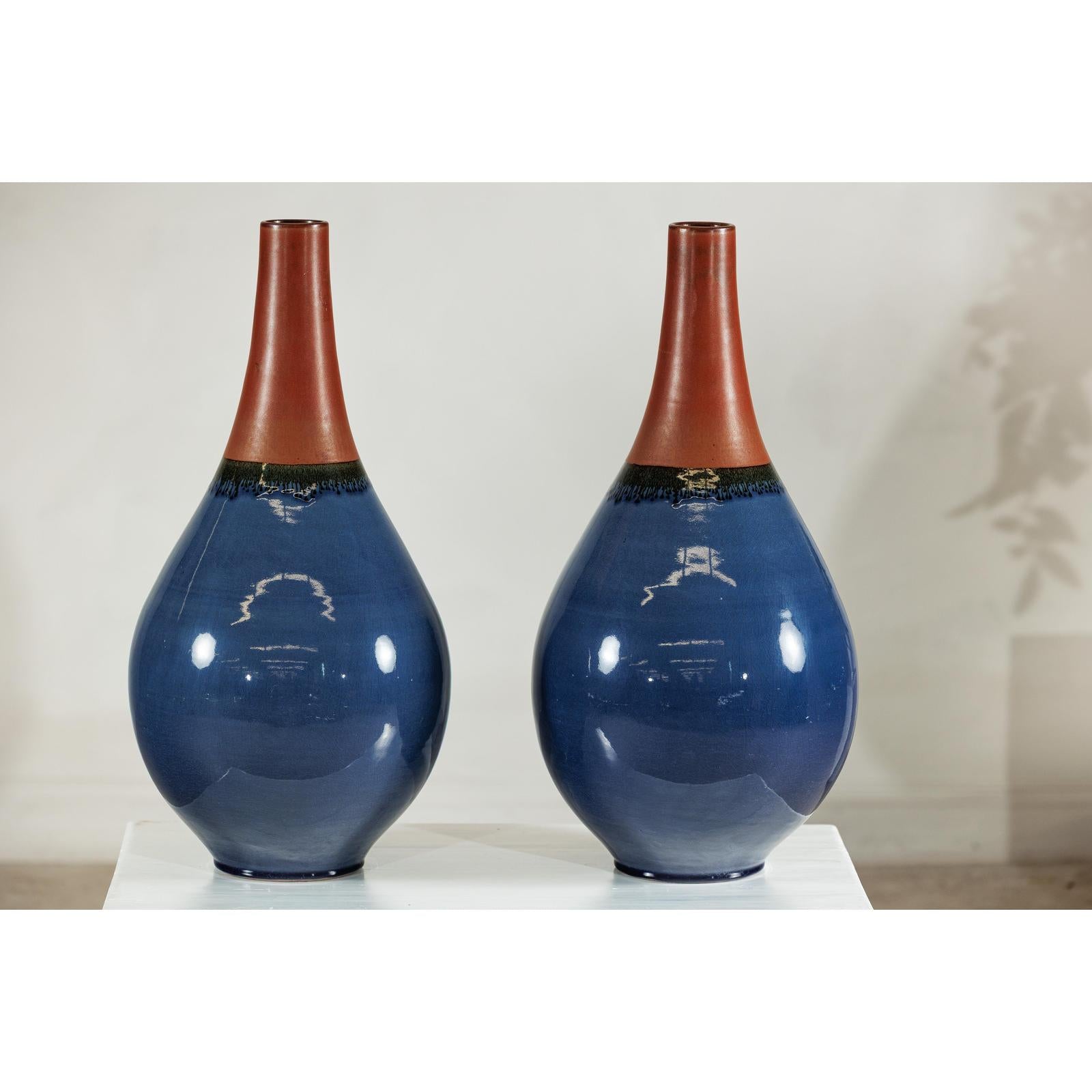 Pair of Large Ceramic Vases, Blue and Terracotta Glaze-6. Asian &amp; Chinese Furniture, Art, Antiques, Vintage Home Décor for sale at FEA Home