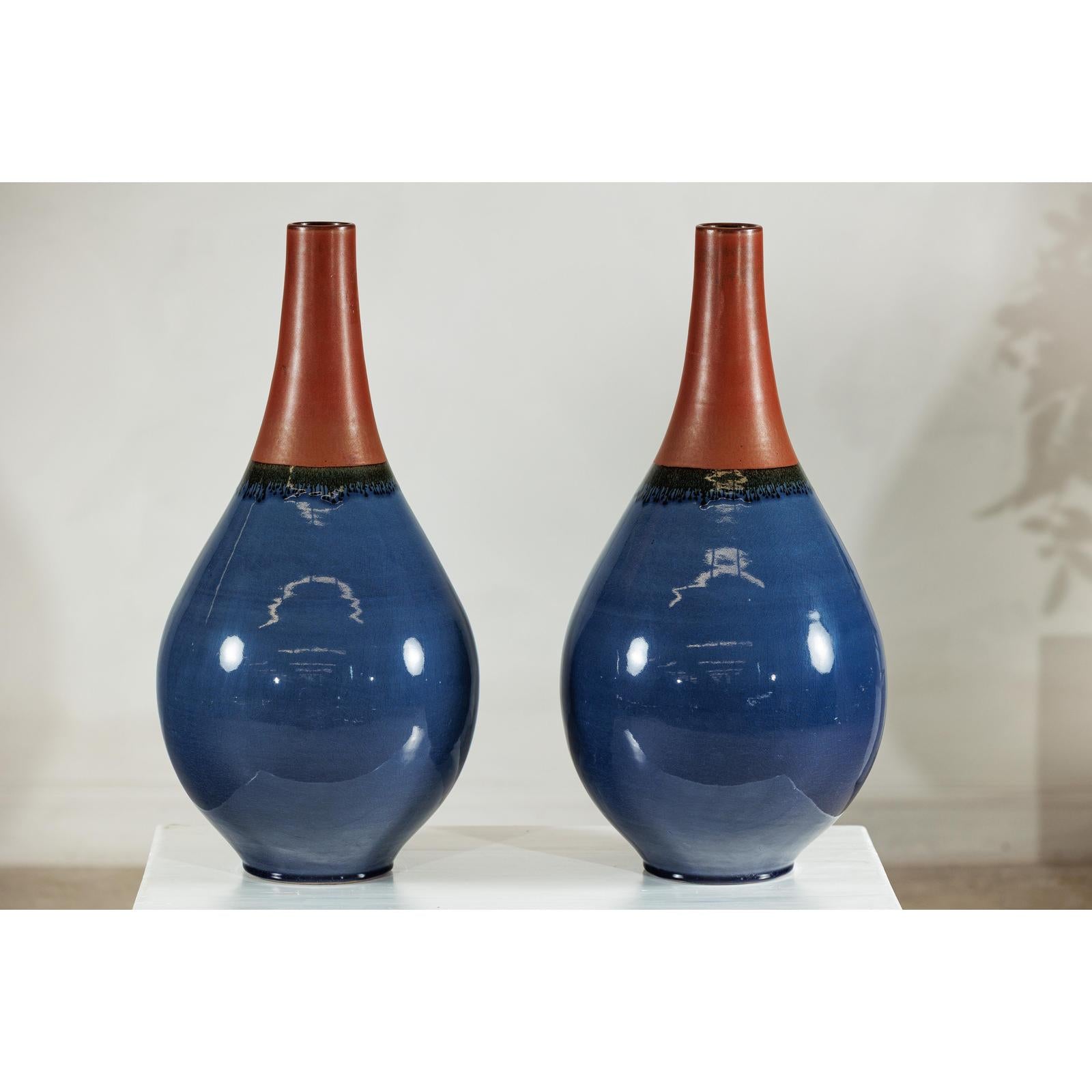 Pair of Large Ceramic Vases, Blue and Terracotta Glaze-7. Asian &amp; Chinese Furniture, Art, Antiques, Vintage Home Décor for sale at FEA Home
