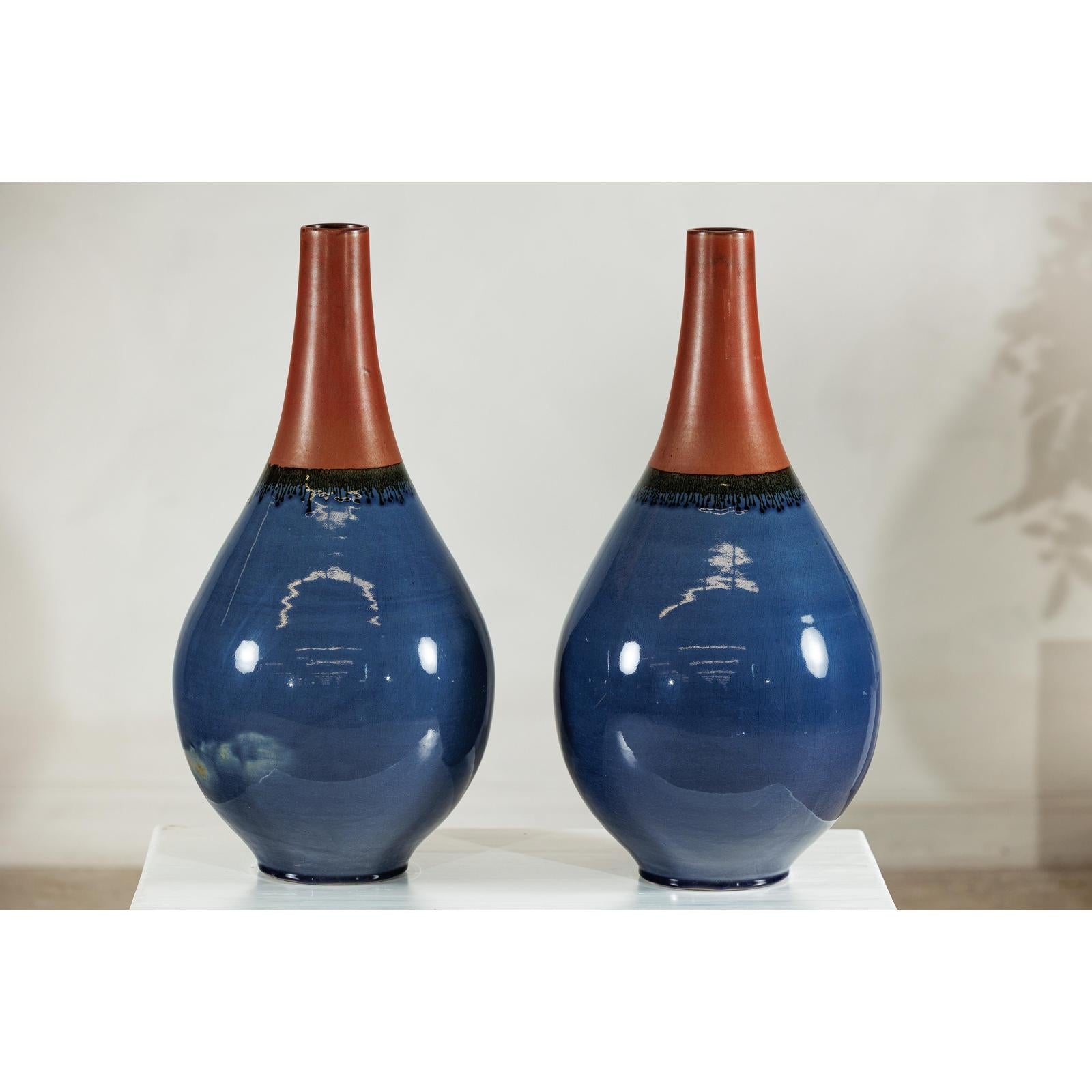 Pair of Large Ceramic Vases, Blue and Terracotta Glaze-8. Asian &amp; Chinese Furniture, Art, Antiques, Vintage Home Décor for sale at FEA Home