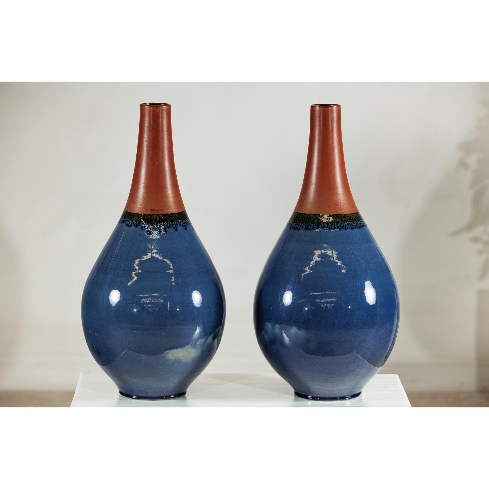 Pair of Large Ceramic Vases, Blue and Terracotta Glaze-9. Asian &amp; Chinese Furniture, Art, Antiques, Vintage Home Décor for sale at FEA Home