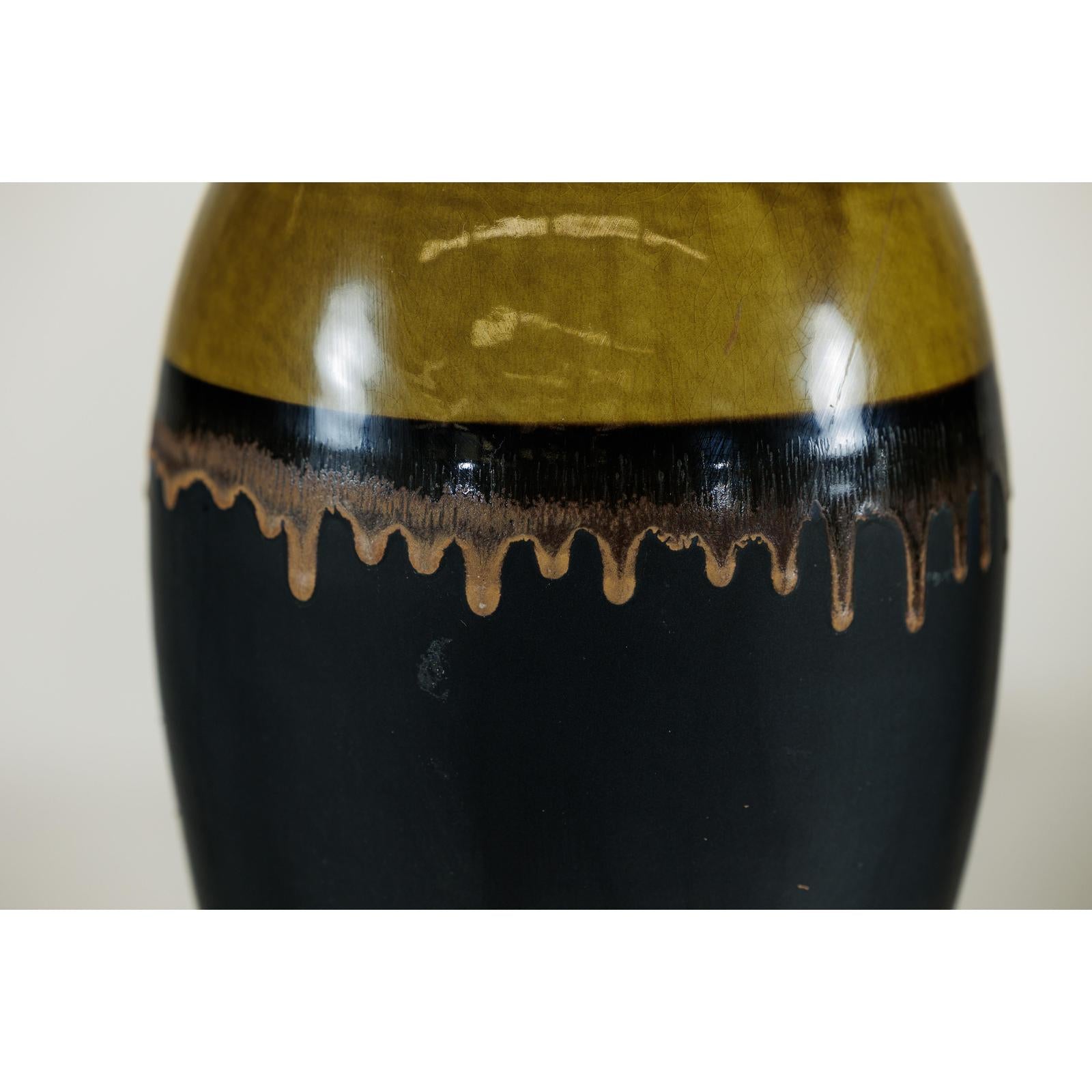 Pair of Large Ceramic Vases, Olive-Taupe and Black Drip Glaze-10. Asian &amp; Chinese Furniture, Art, Antiques, Vintage Home Décor for sale at FEA Home